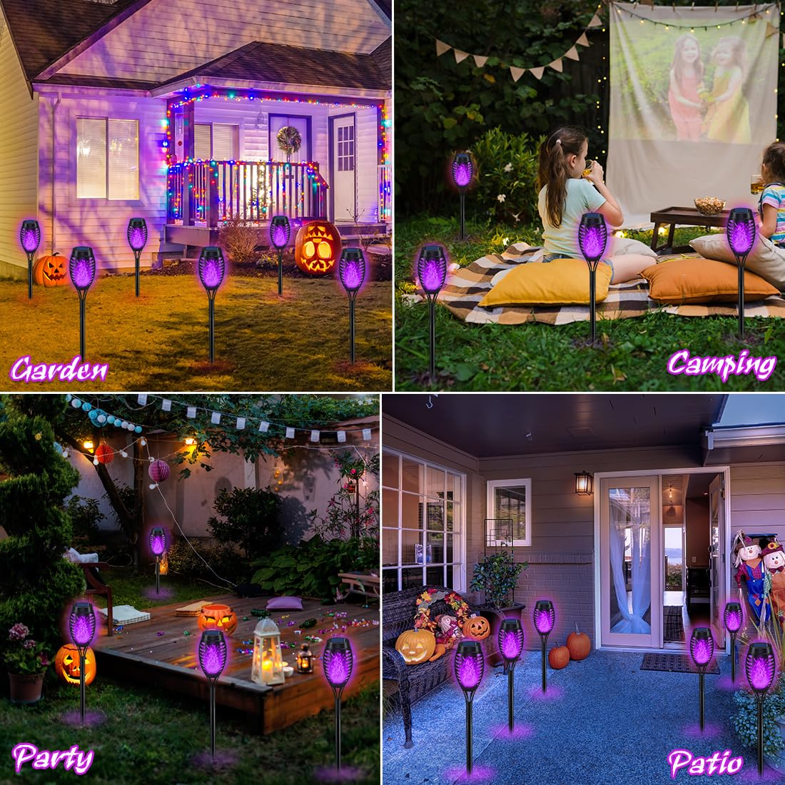 Solar Halloween Lights - Outdoor Purple Flame Torches For Yard Decor