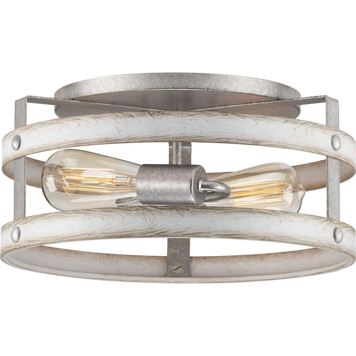 Progress Lighting Gulliver Collection 2-Light Whitewashed Farmhouse Flush Mount Ceiling Light, Galvanized, 6.50X14.37X14.37