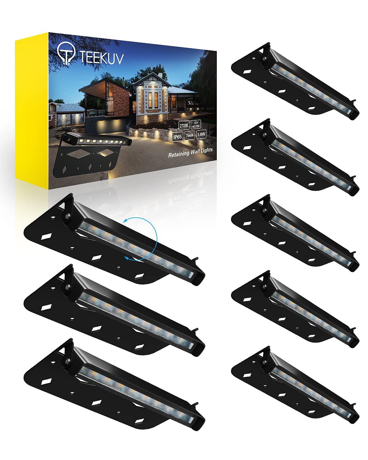Teekuv 8 Pack 7 Inch Led Hardscape Lighting, Retaining Wall Lights Ip65 Waterproof 12V Ac/Dc Low Voltage Outdoor Lighting, Soft White 2700K Landscape Wall Light, 50,000 Hours Lifespan
