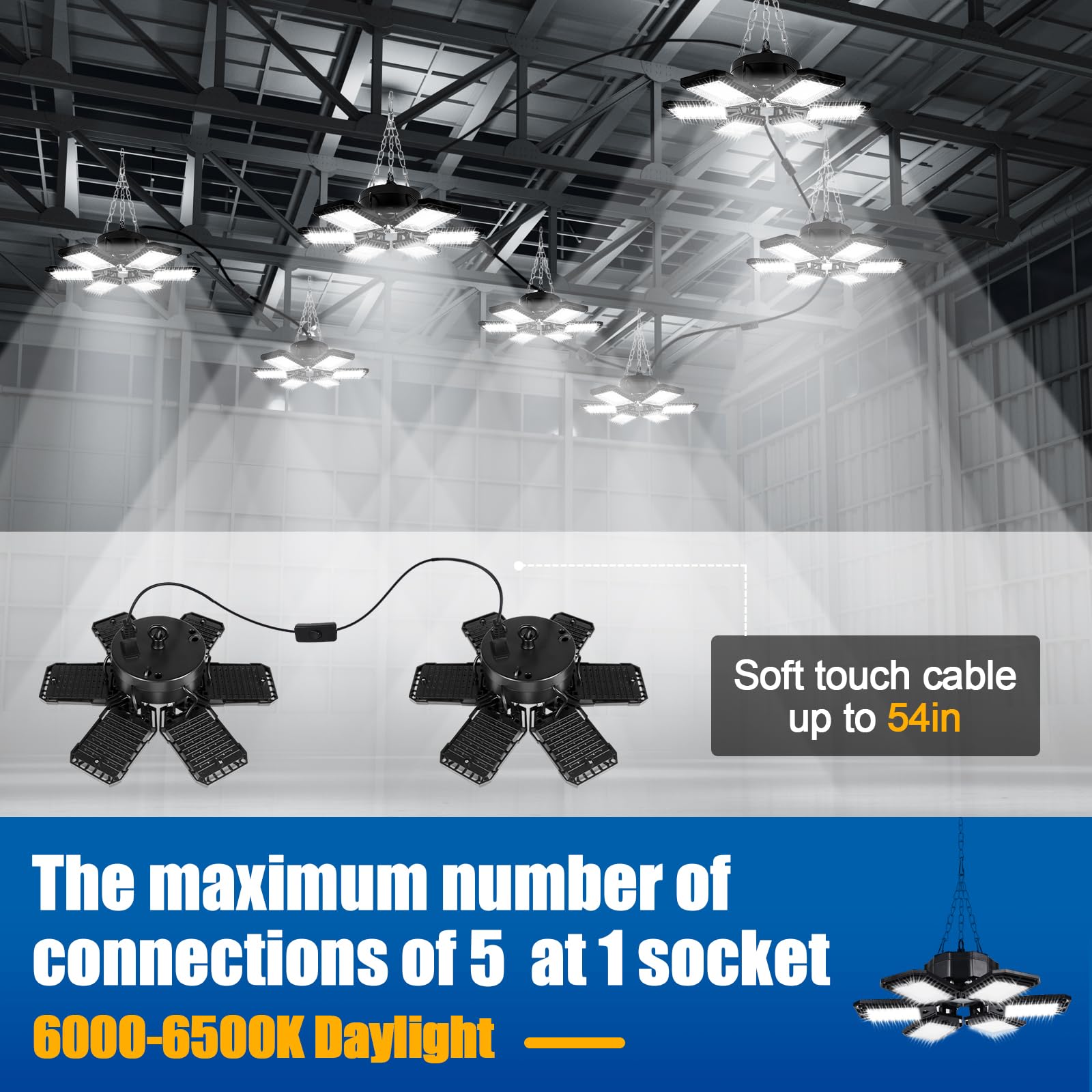 Aoretic Led Garage Lights 2 Pack -180W, 18000Lm 6500K Led Shop Light With 6+1 Deformable Panels, Basement Barn Light Garage Ceil