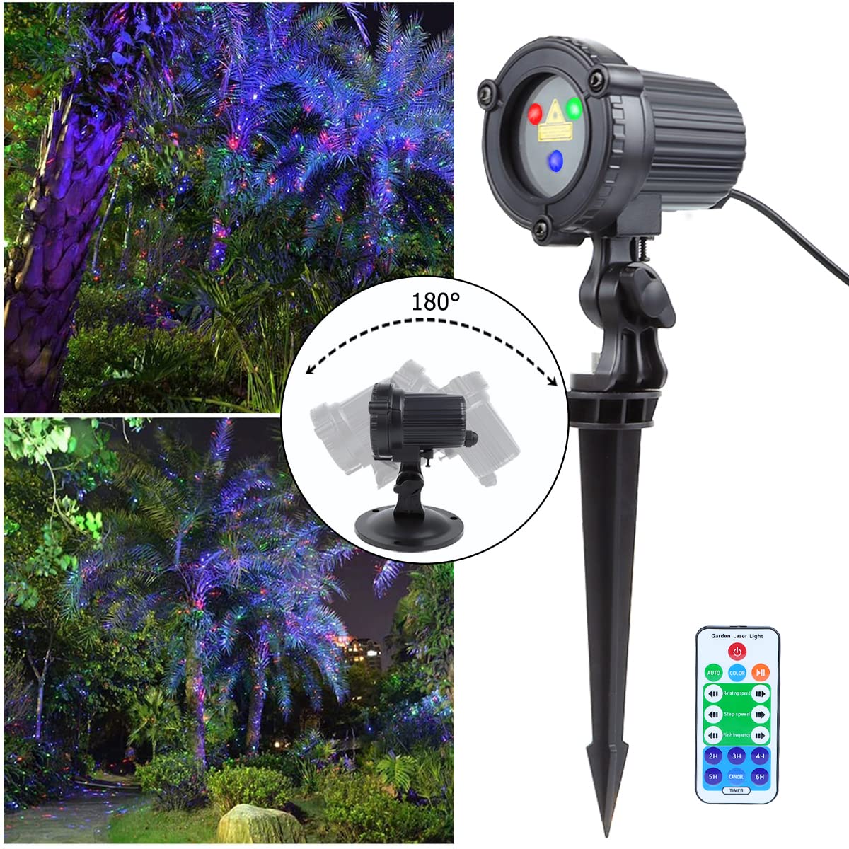 CAIYUE Laser Christmas Lights Projector, Waterproof Outdoor Garden Decor, 3 Color Red Green Blue, Model MOD01RG