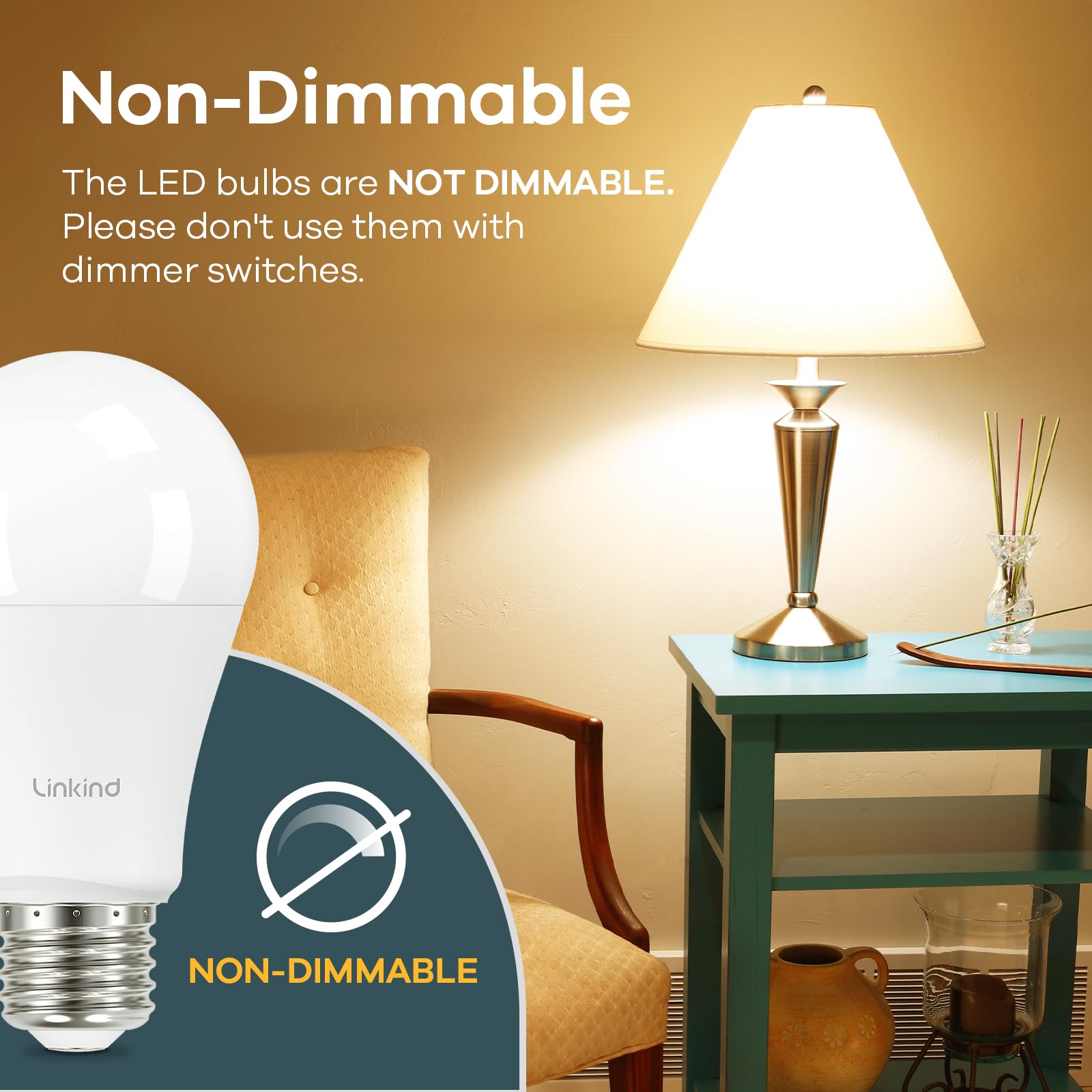 Linkind A19 LED Light Bulb 14W 100W Equivalent 1600 Lumens Soft White E26 Base 4-Pack