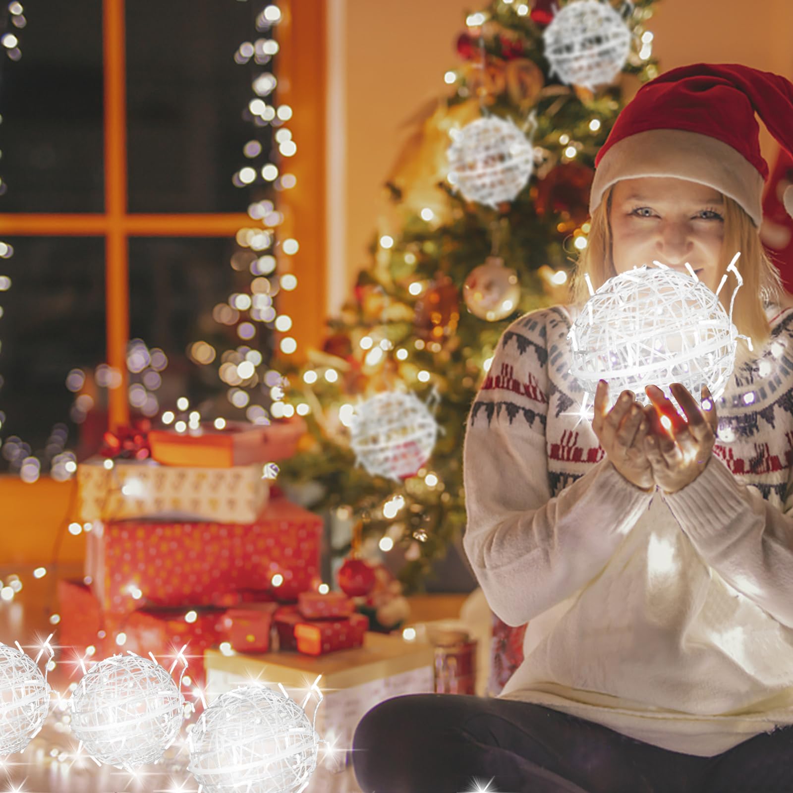 Outdoor Balls Lights Hanging Tree Garden Lights - 4 Pack 15.7&quot; Sphere Lights With Plug In Globe Lights Trees Garden Lights For Party Wedding Yard Garden Porch Patio Decoration(Cool White)