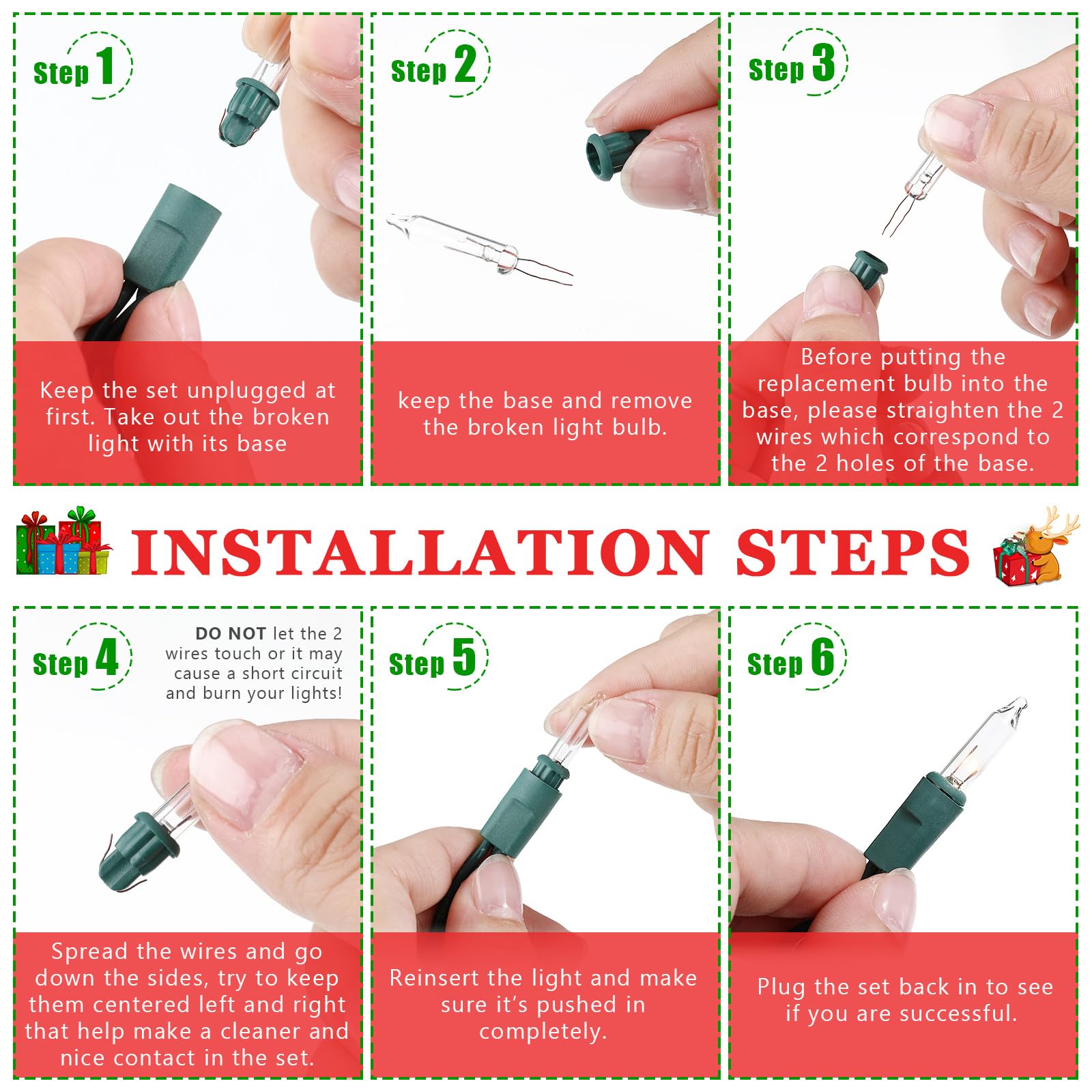 Mudder 300 Pcs Mini Christmas 2.5 Volt Replacement Light Bulbs for Christmas Trees Decorative Light Supplies Indoor Outdoor Xmas