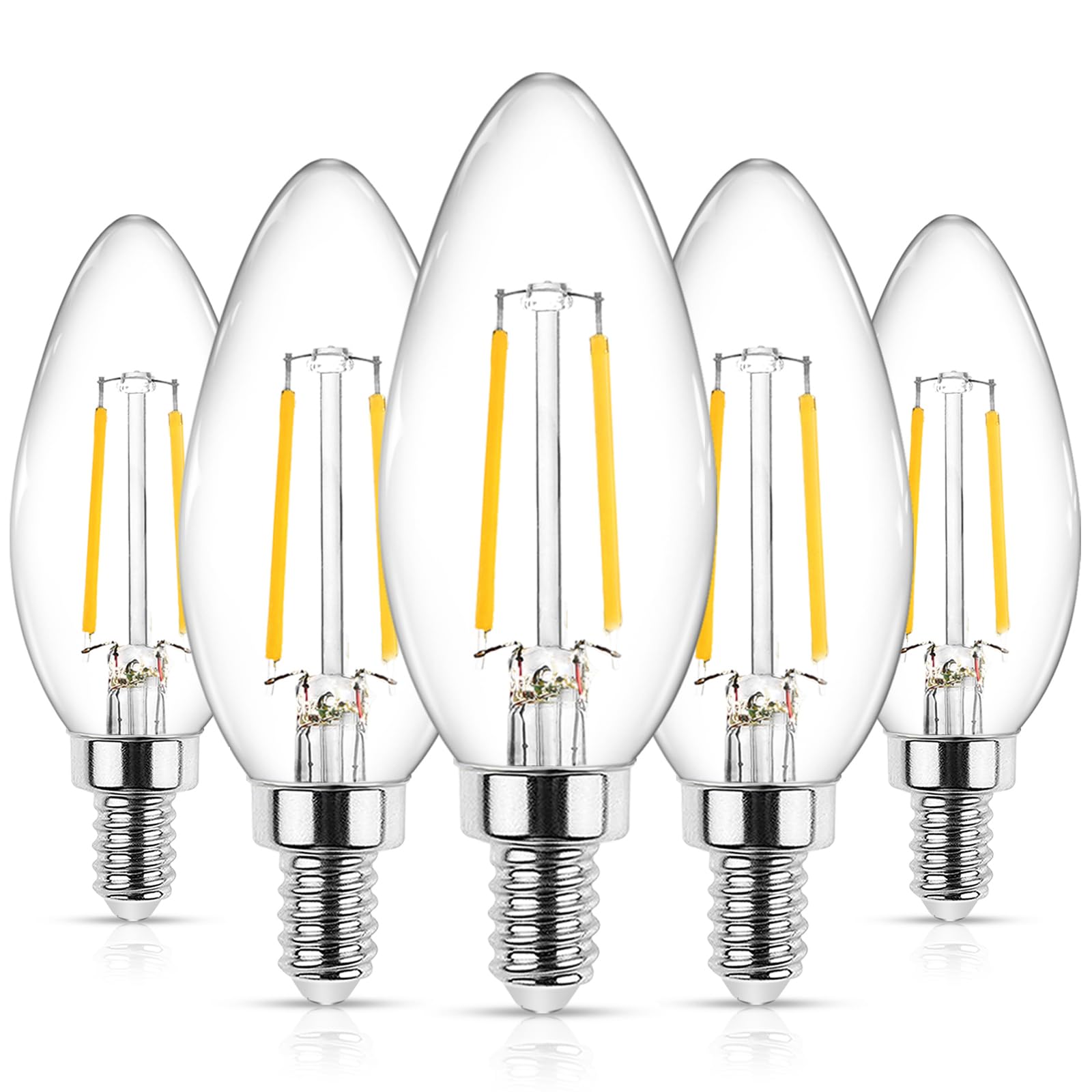 Ascher E12 Led Candelabra Bulb, 4W Equivalent 40W, Warm White 2700K, Clear Glass, Pack Of 5