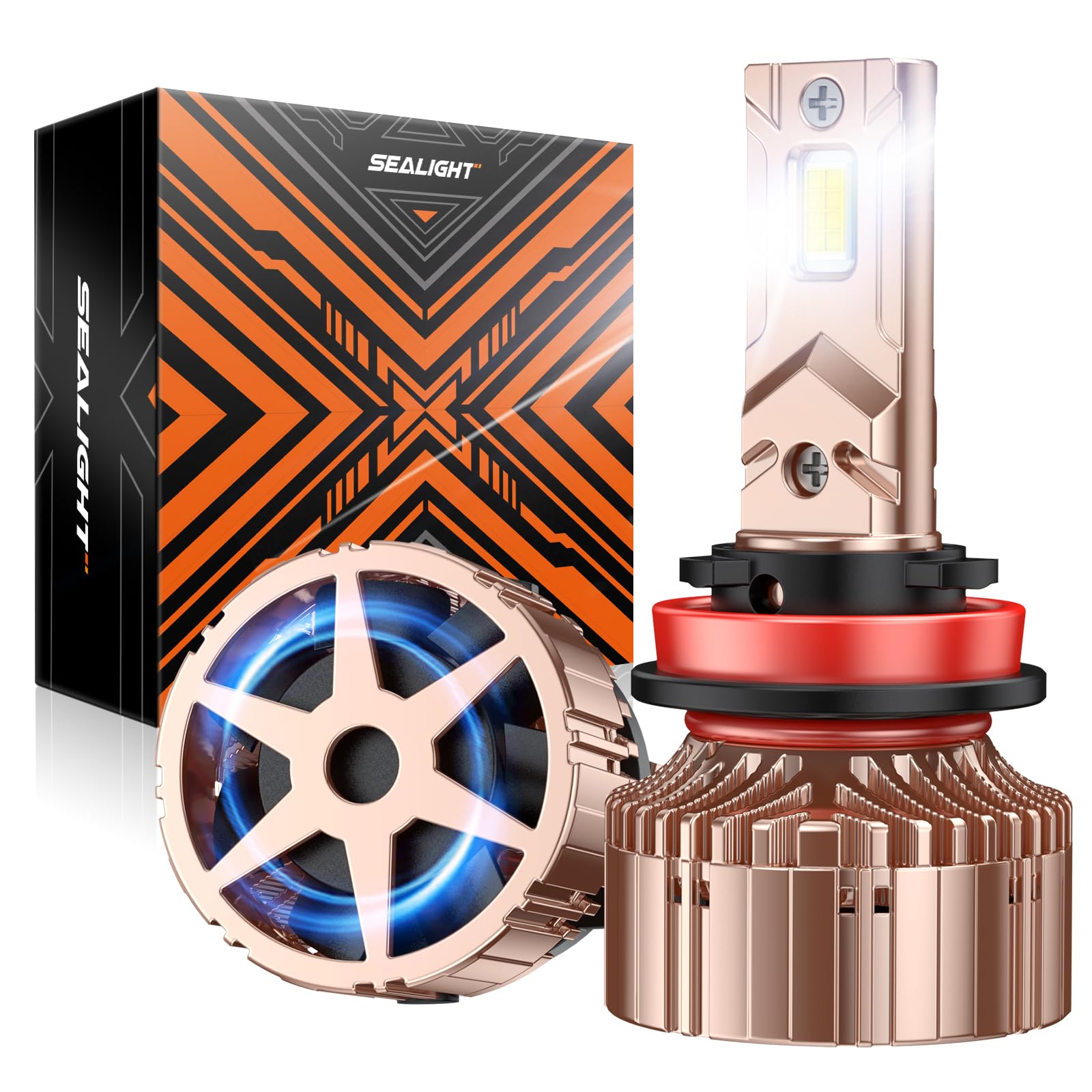 SEALIGHT H11 Bulbs, 40000LM Ultra-Bright, 60000+ Hrs, Aluminum, Rose Gold, Easy Plug and Play, Pack of 2