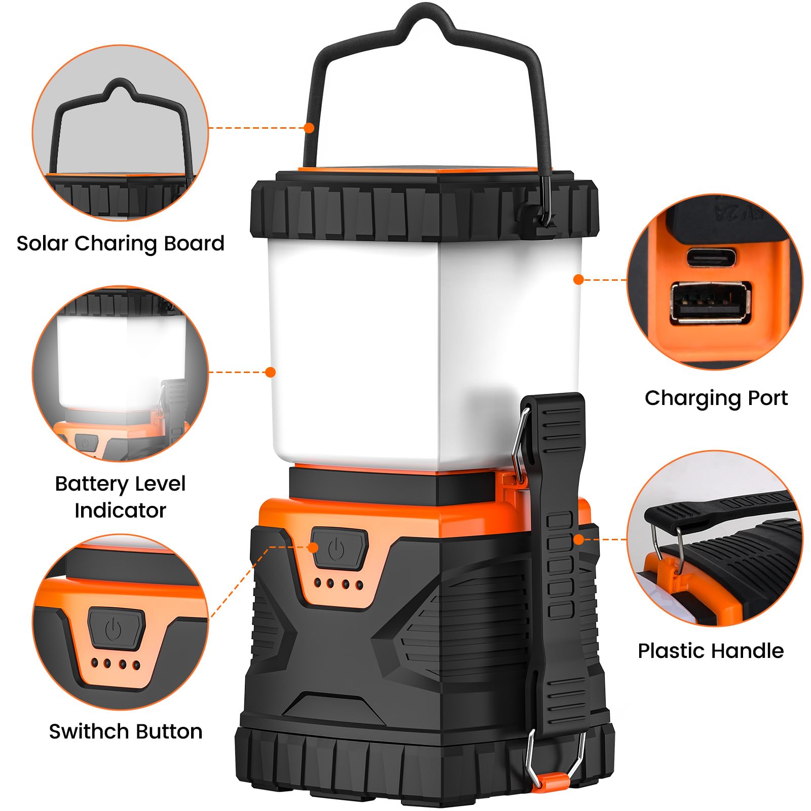 Xynover LED Camping Lantern 1000LM Rechargeable IP44 Waterproof 2-Pack Orange