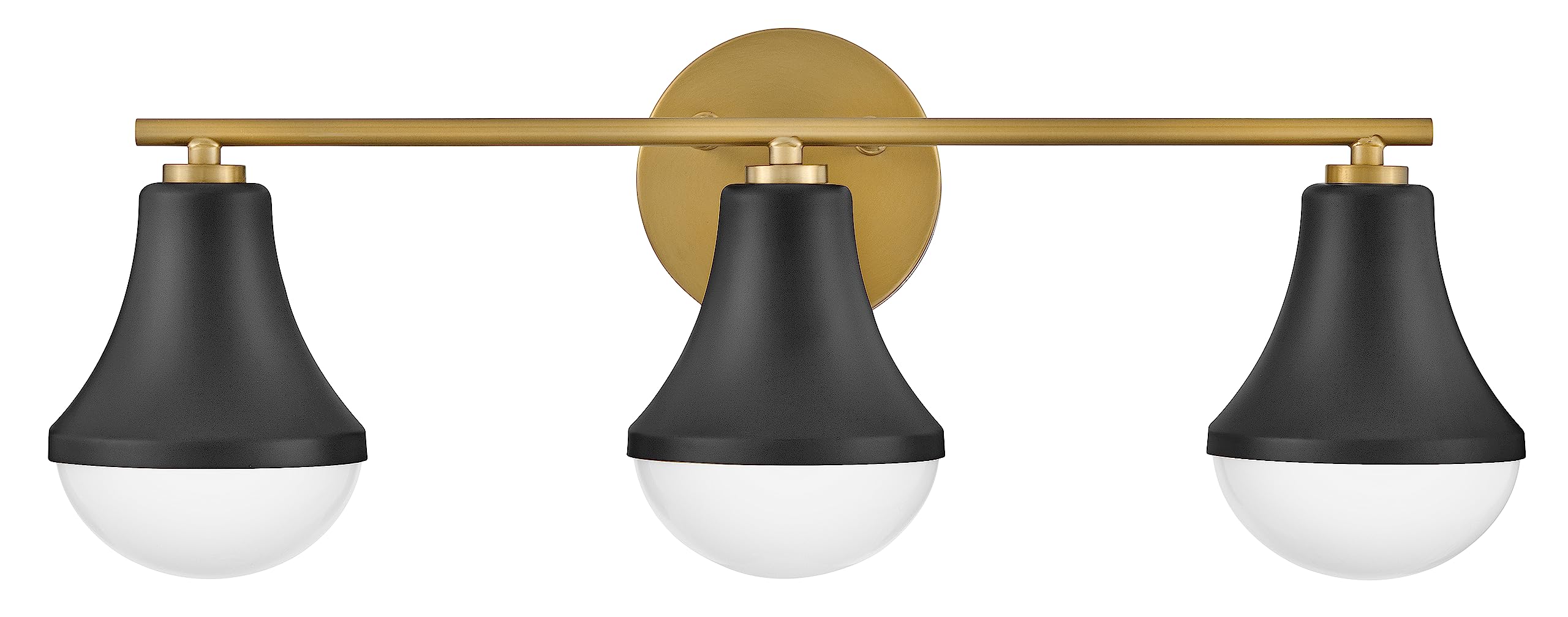 Lark Haddie 85513BK Modern Three-Light Bath Vanity, Fixture Mounts Up or Down, Shades Secured in Place, Black and Lacquered Bras