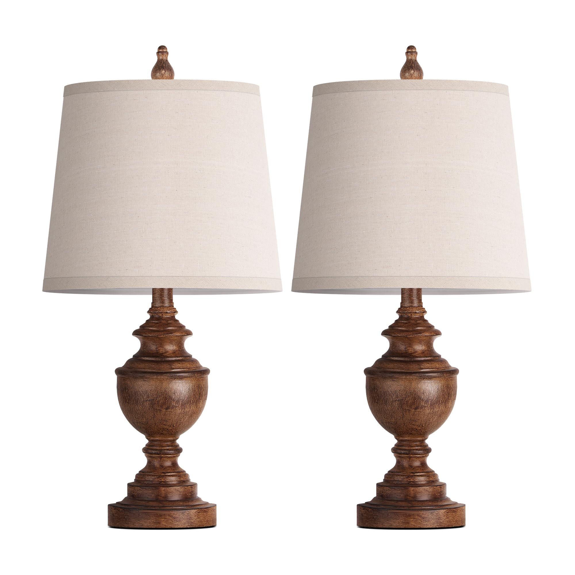 PARTPHONER Retro Table Lamps Set of 2, Vintage Nightstand Lamps, Wood Grain, Resin, White Shades, Model PALP453AO2