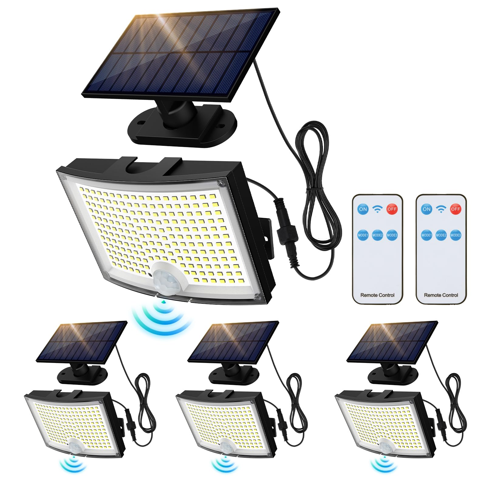 Adiding Solar Outdoor Lights, 3500LM LED Flood Lights, Remote Control, 4 Pack, Solar Powered, Black, Model TBD-56