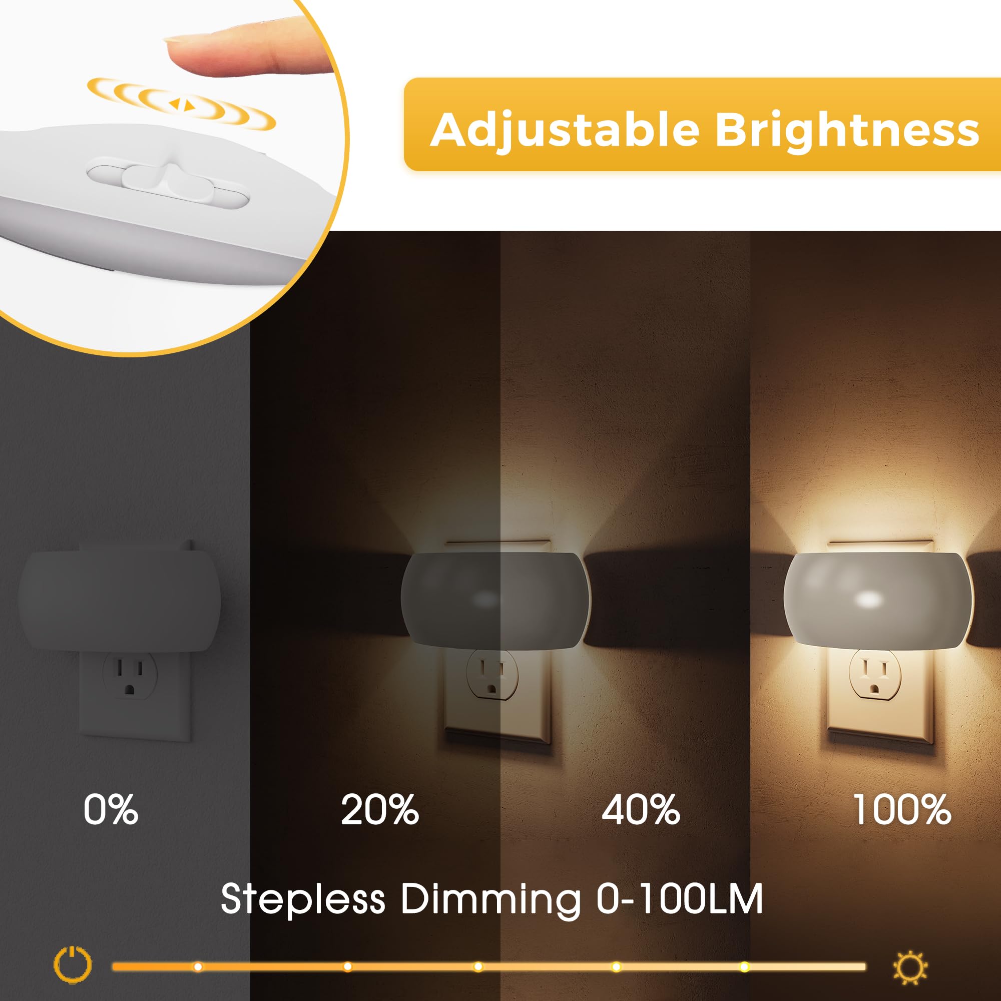 L LOHAS LED Night Light, Auto Dusk to Dawn Sensor, Dimmable 0-100LM, 1 Pack, Backlit Soft White, Model A-GY-157-02-US