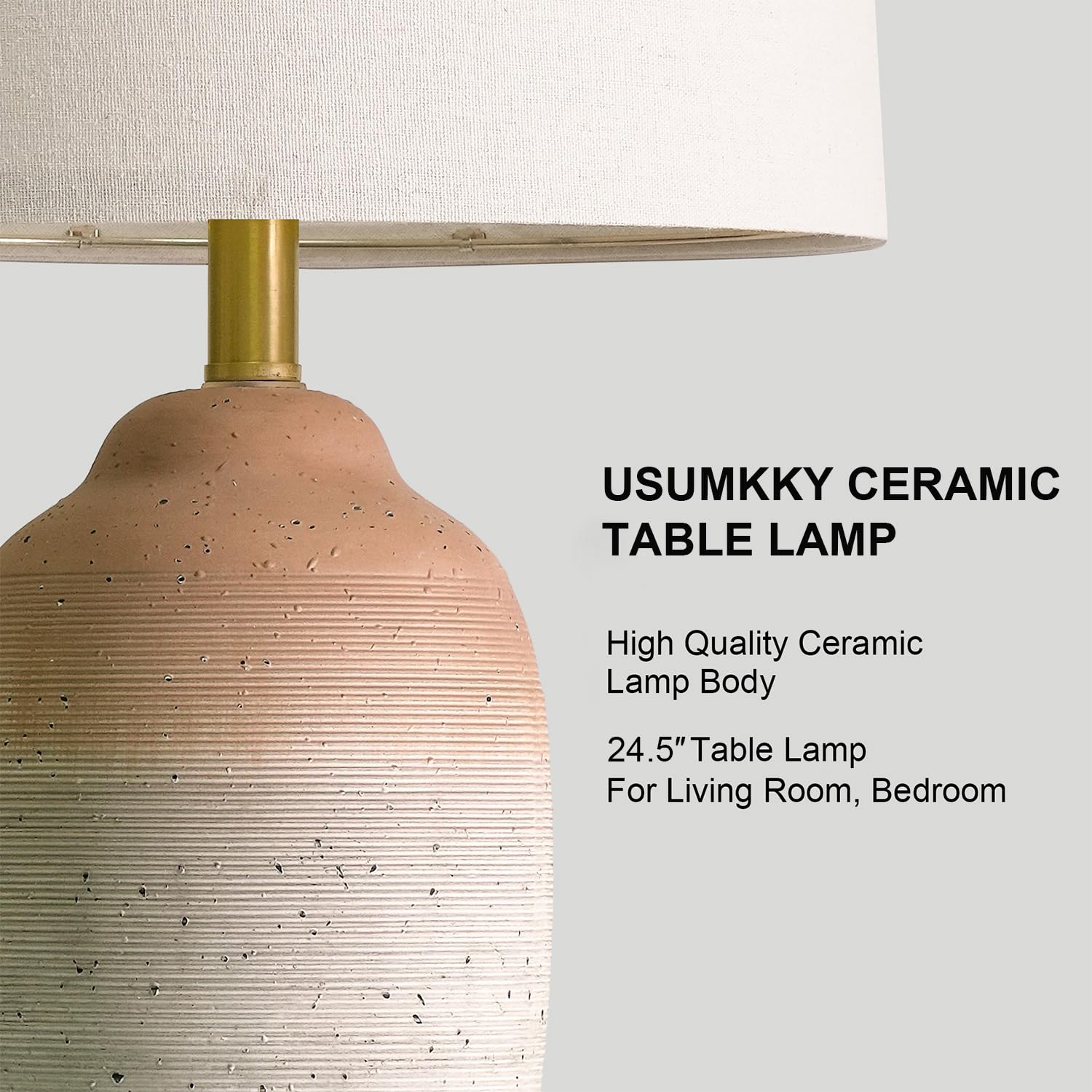 USumkky Vintage Ceramic Table Lamp - 24.5in Brown to White Gradient - Rustic Nightstand Lamp for Bedroom, Living Room, Office