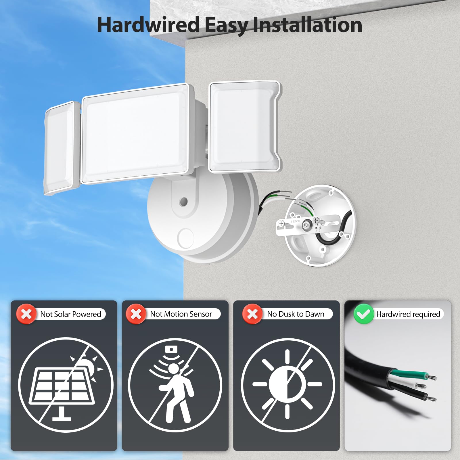 Olafus 60W LED Flood Lights 2 Pack, 6000LM, IP65 Waterproof, White, Model BDB50-3 for Outdoor Security