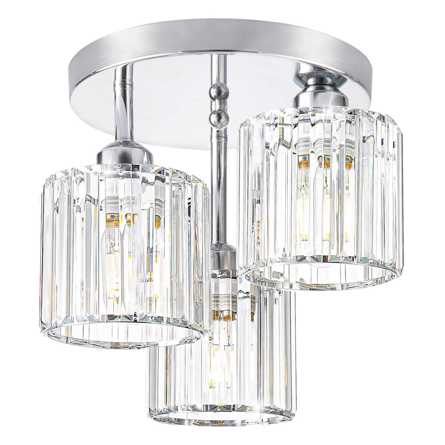 Lxybcce Crystal Ceiling Light Fixture, Chrome Semi Flush Mount Ceiling Light Fixture, 3-Light Hallway Light Fixtures Ceiling wit