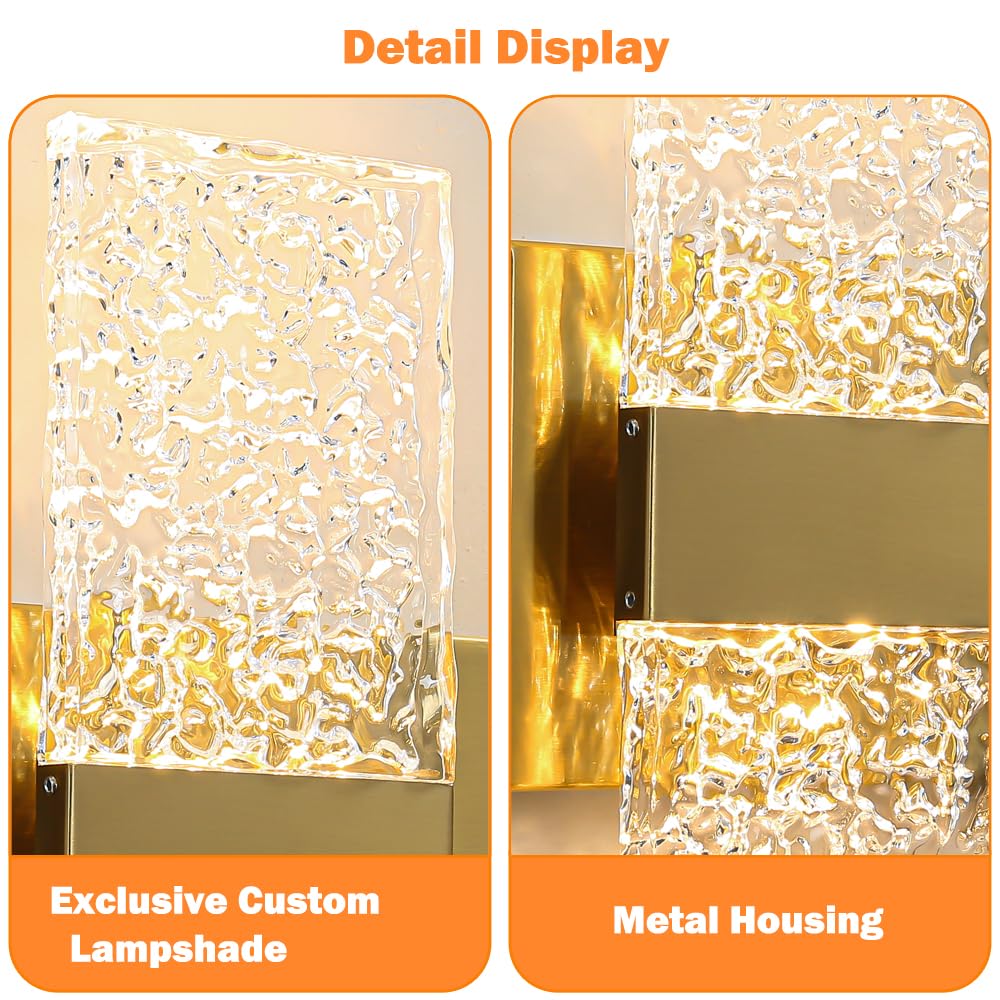 Modern Brushed Gold 4-Lights Bathroom Vanity Light  Eleglant Brass Led Bathroom Light Fixtures Over Mirror  Dimmable Acrylic Shade Wall Lighting Fixtures  Hardwired Wall Light(H9.25In  L13.78In)