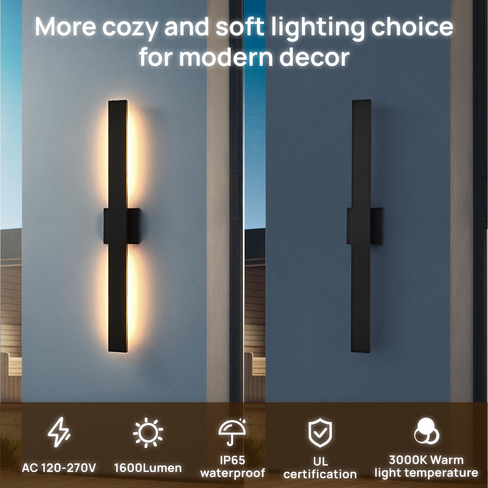 JOKAONOTL Black 34" Long LED Porch Light - Waterproof Modern Outdoor Wall Fixture, 1 Pack, Model WLB020