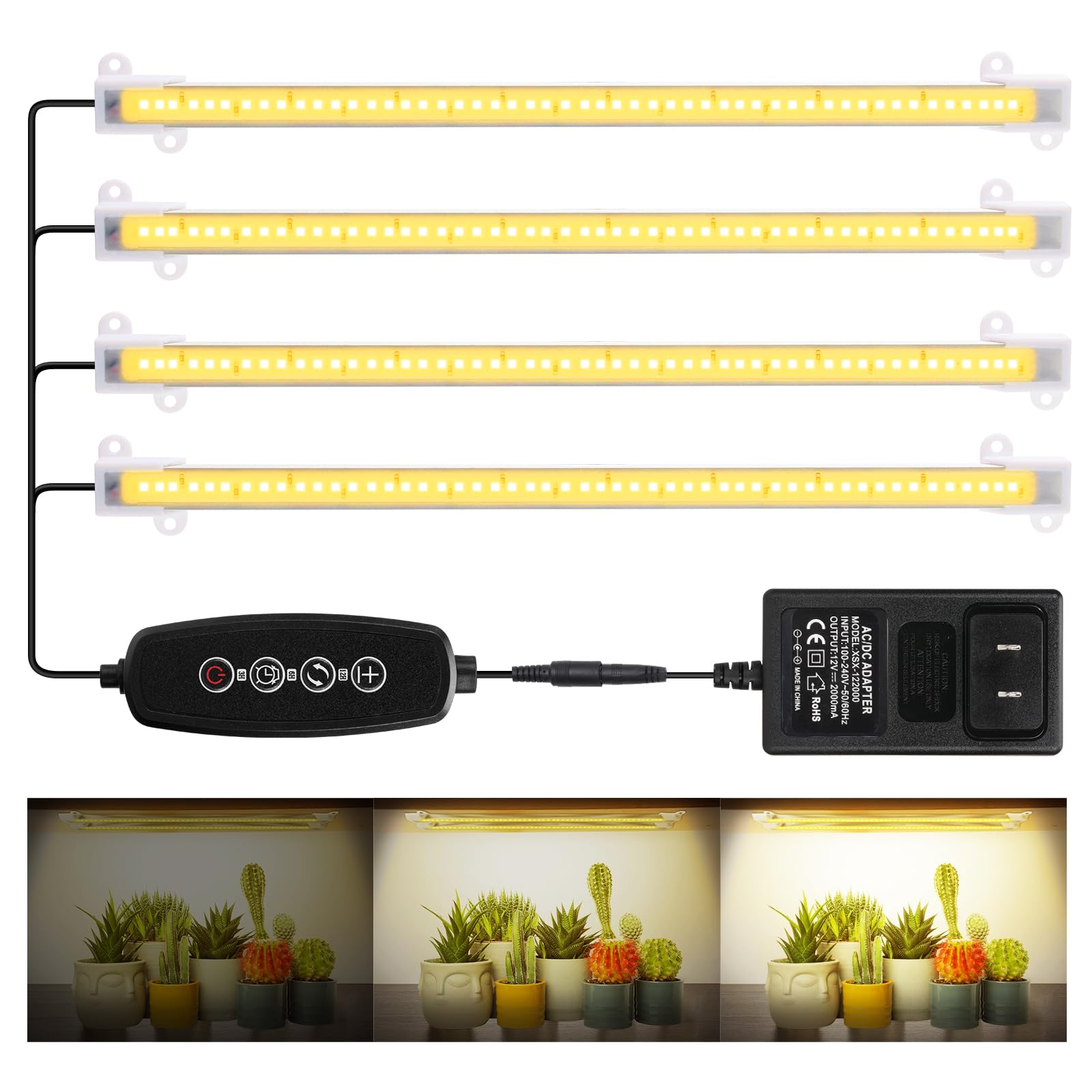 Mosthink LED Grow Lights Strips for Indoor Plants, Full Spectrum 5500K, 4 Packs, Aluminum, White, Model F4 2024