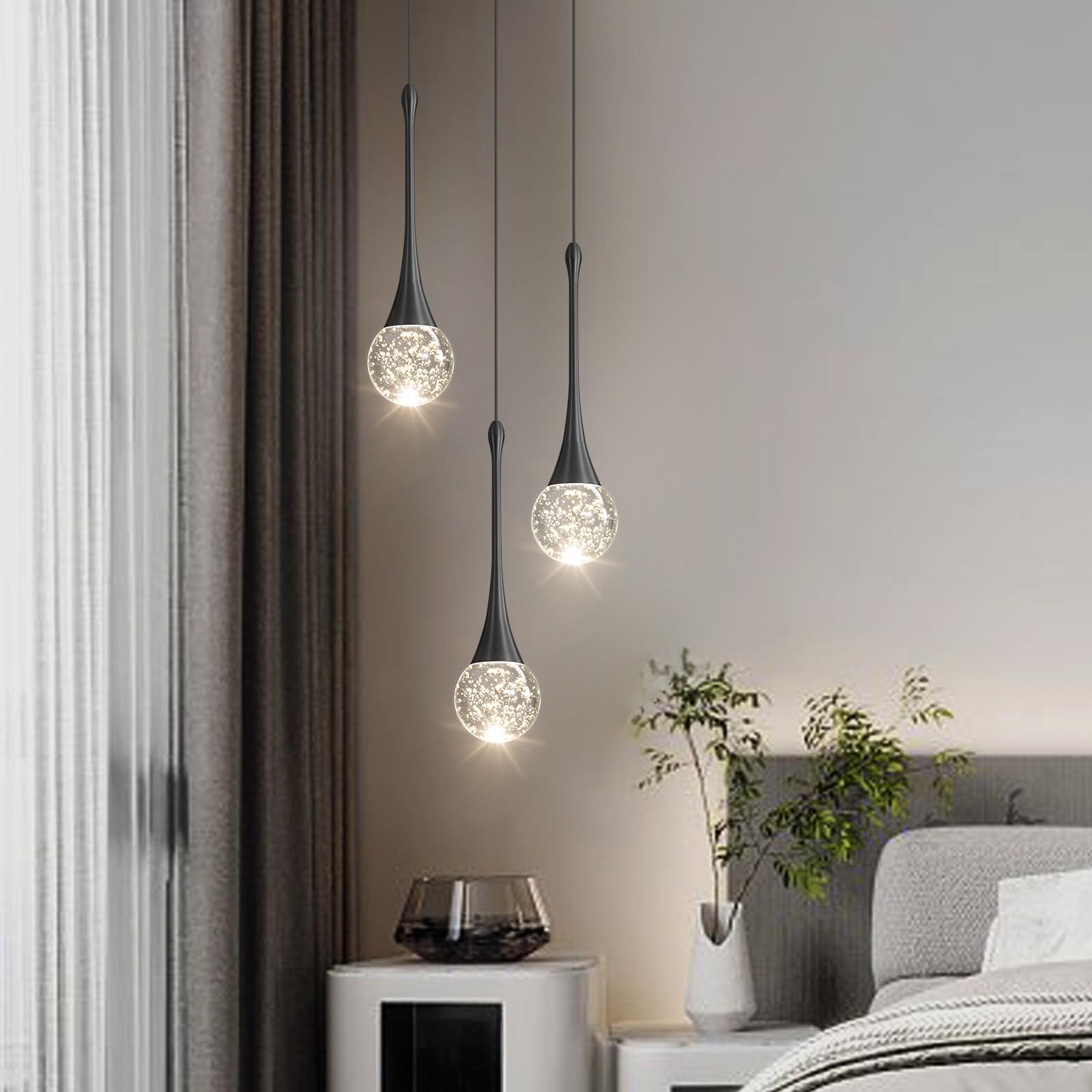 Cenzoz 3-Lights Modern Pendant Lights For Kitchen Island Led Dimmable Crystal Glam Ceiling Pendant Lighting Chandelier For Dinin