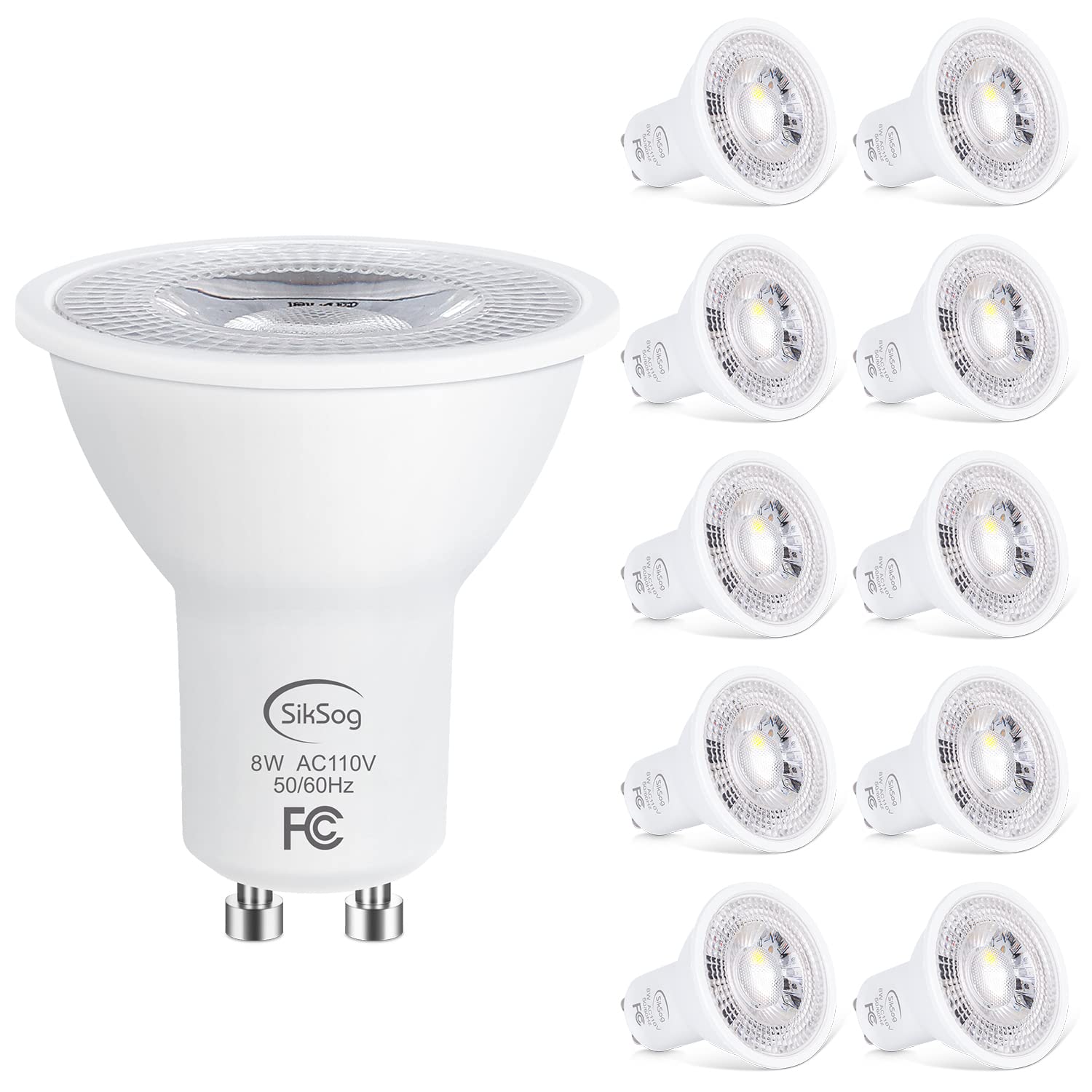 Siksog Gu10 Led Light Bulb 5000K Daylight White,70W Halogen Equivalent, Non Dimmable, 120 Beam Angle Flood Lights, Led Bulbs For