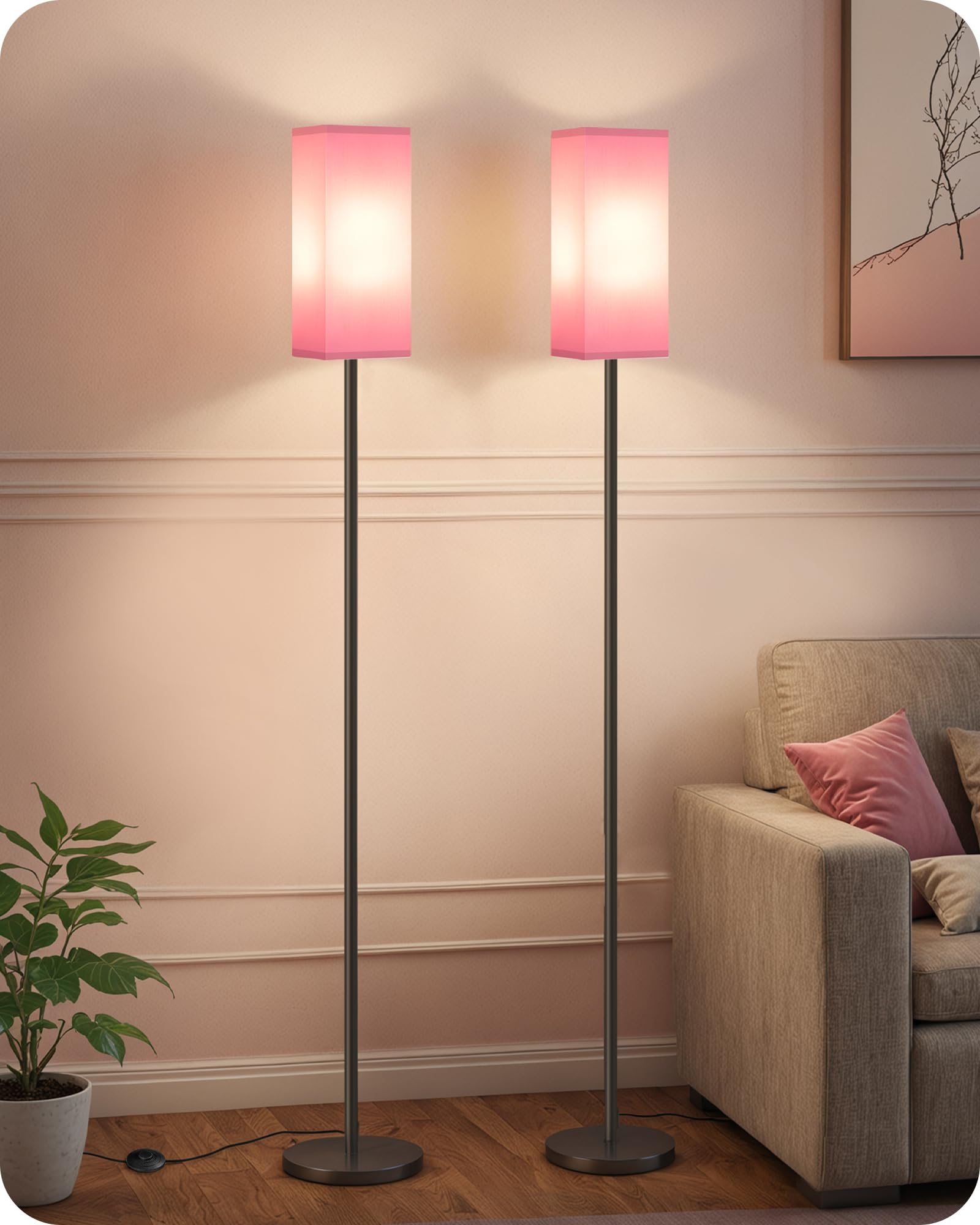 GOEBLESON Floor Lamps Set of 2, Modern Tall Standing, Metal, 64.6in, Pink and Black, Model P07LDP205W1