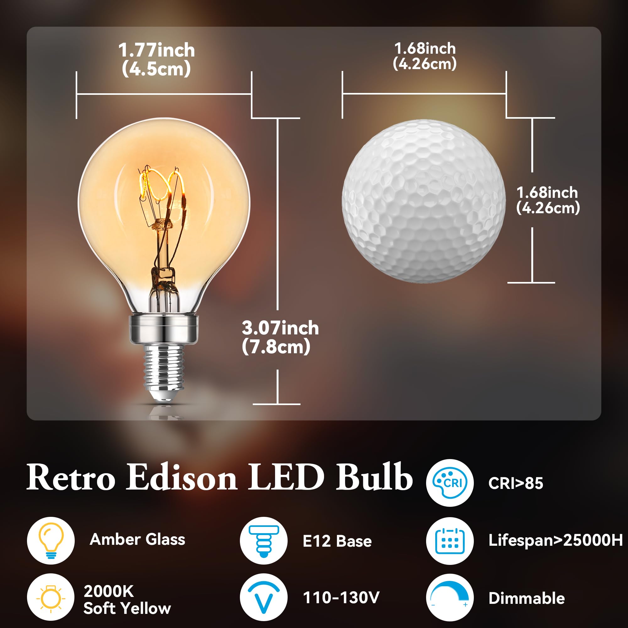 Brighfivey E12 Candelabra Bulb 15 Watt Equivalent, Globe Small Light Bulb Dimmable Led Chandelier Bulbs, Super-Thin Filament Amb