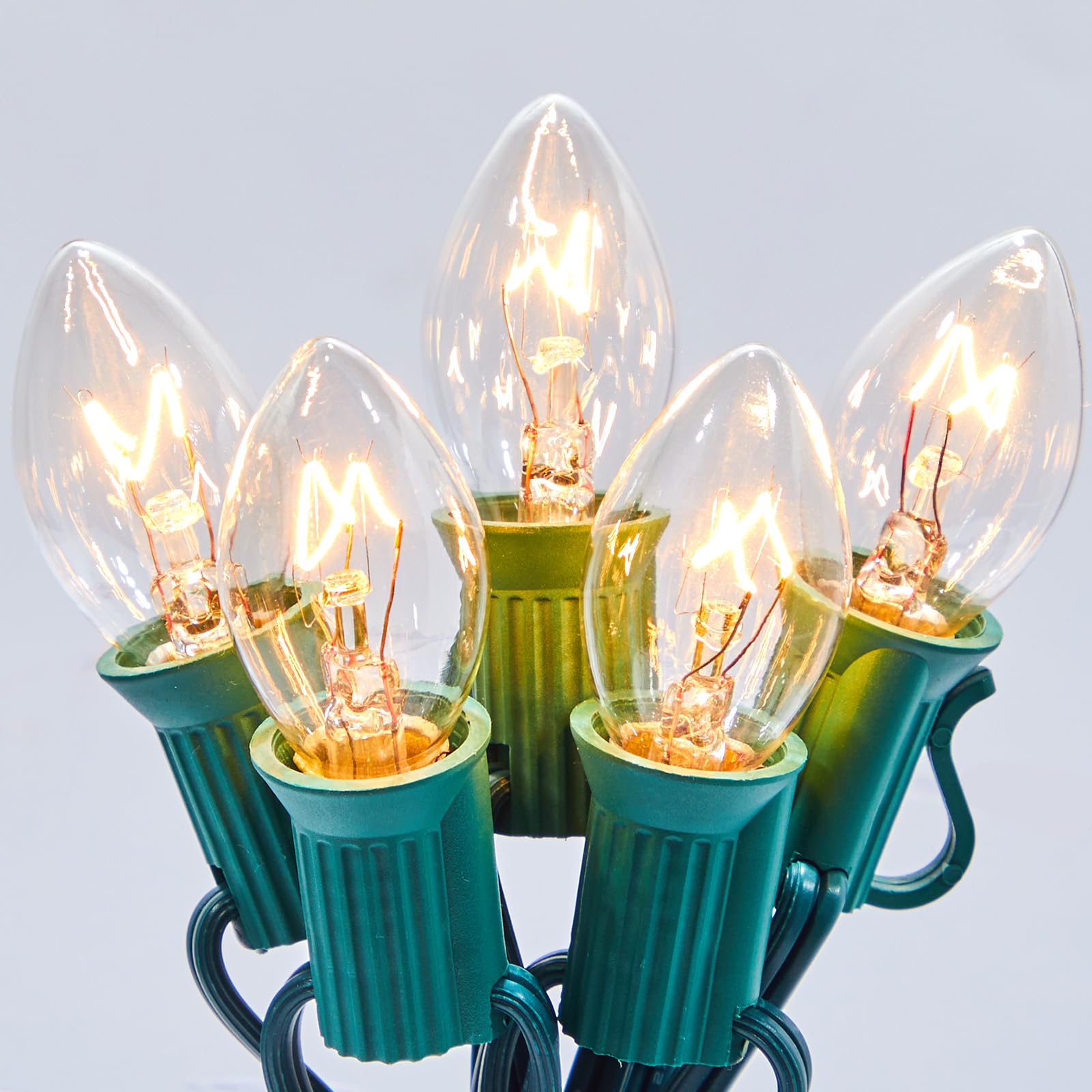 Brightown C7 Christmas Lights Outdoor 25 Feet Warm White Christmas Lights String Green Wire for Room Roofline House Garden Patio