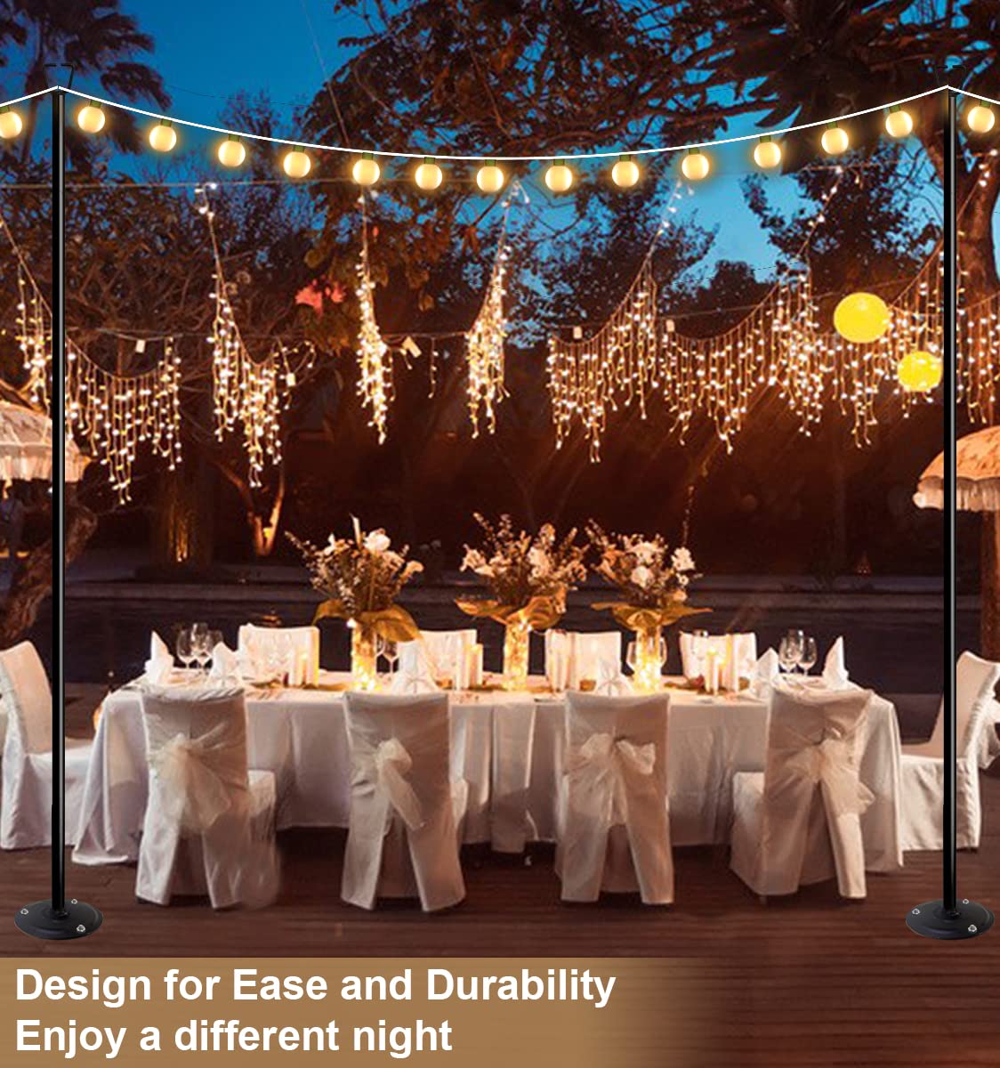 Queension 10Ft Ground Base String Light Poles For Outdoor String Lights For Garden  Backyard  Patio Lighting Stand For Parties  Bistro & Weddings  1 Pack