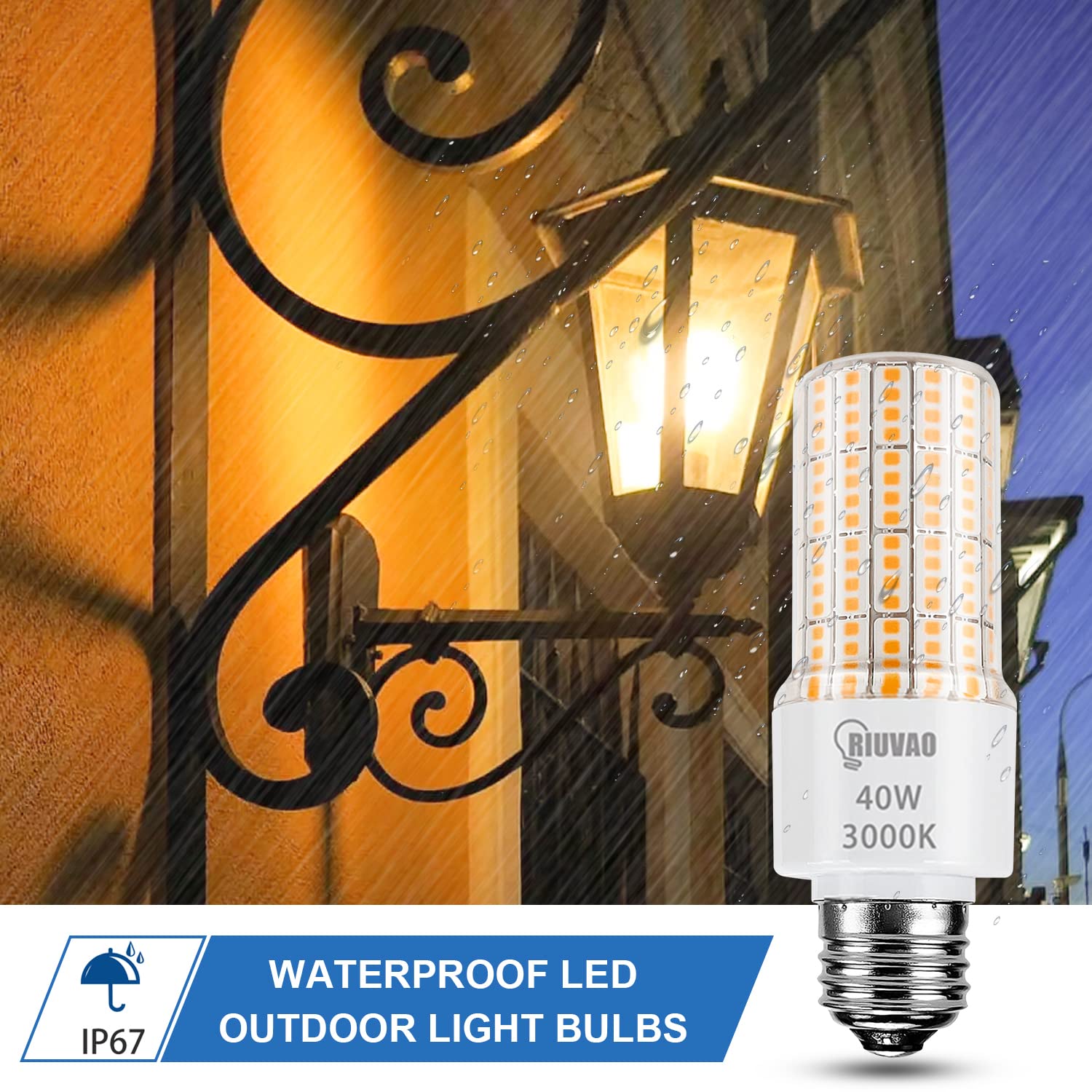 Corn Light Bulbs 300W Equivalent - Super Bright 5000Lm 3000K Warm White Led E26/E27 Medium Base 40W Waterproof For Outdoor Indoo