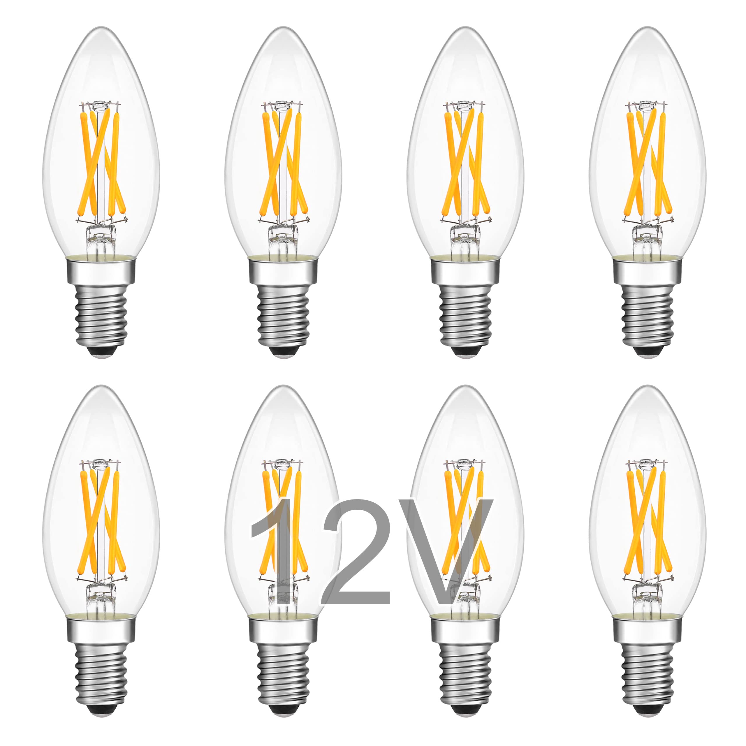 Tokcon 12 Volt Low Voltage Candelabra Led Light Bulbs - Soft Warm White 2700K 4W(Only For 12V Dc/Ac) - E12 Small Base - 40W Equi