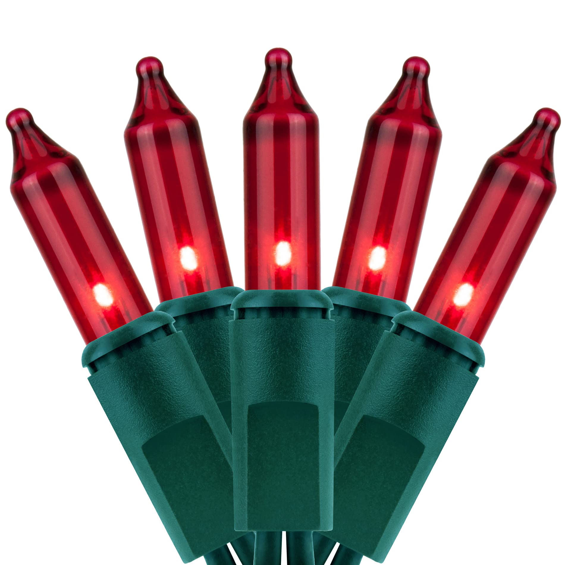 YULETIME 200 Red Christmas Lights, 2 Strands of 21 ft, 100 Count, UL Certified, Incandescent Mini String Light, Red - Green Wire