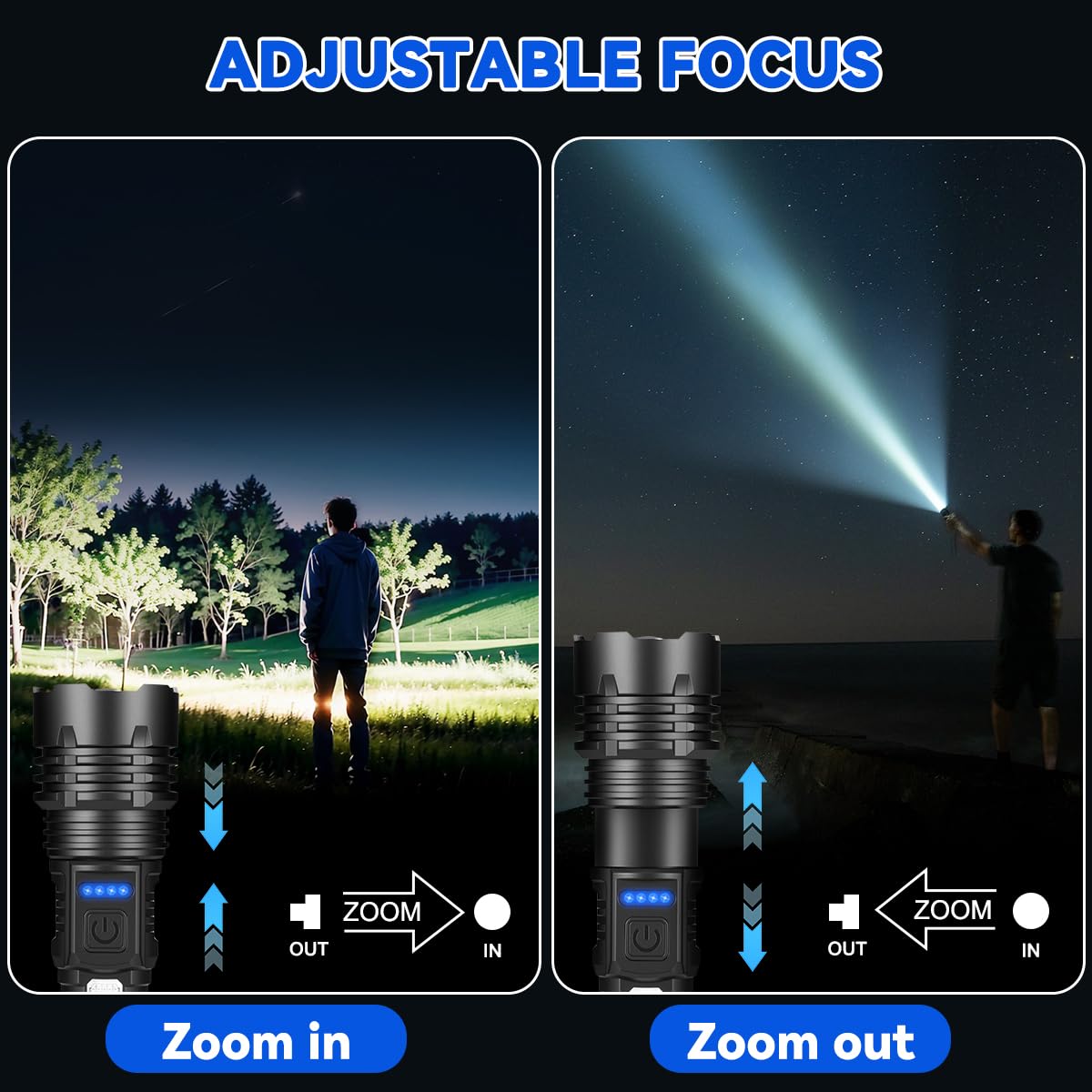 KYEKIO 6Pack Rechargeable Flashlights, 7 Modes, Super Bright LED, Adjustable Tactical, Black Aluminum