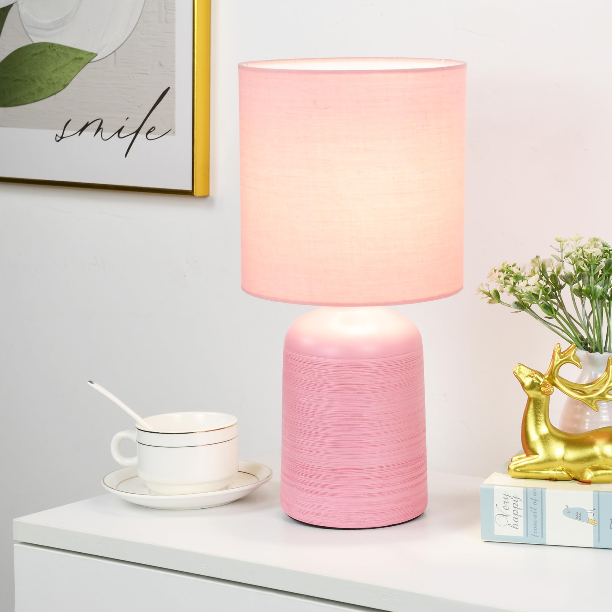 Lampwell Maye Small Ceramic Table Lamp for Living Room and Bedroom,Modern Kids Night Table Lamp,F6.3  H13IN,Bulb Excluded,Pink