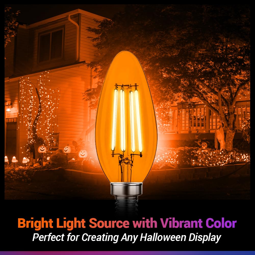2 Pack E12 Filament LED Orange Light Bulbs – E12 Candelabra Bulb 4W 40 ...