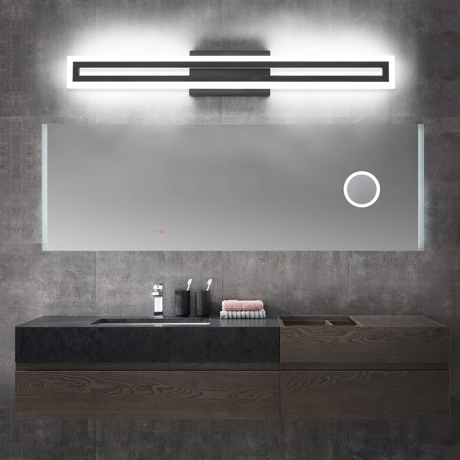 SOLFART Bathroom Vanity Light Fixture, 32inch Black Acrylic LED Light, Non-Dimmable, 6000K for Mirror Lighting