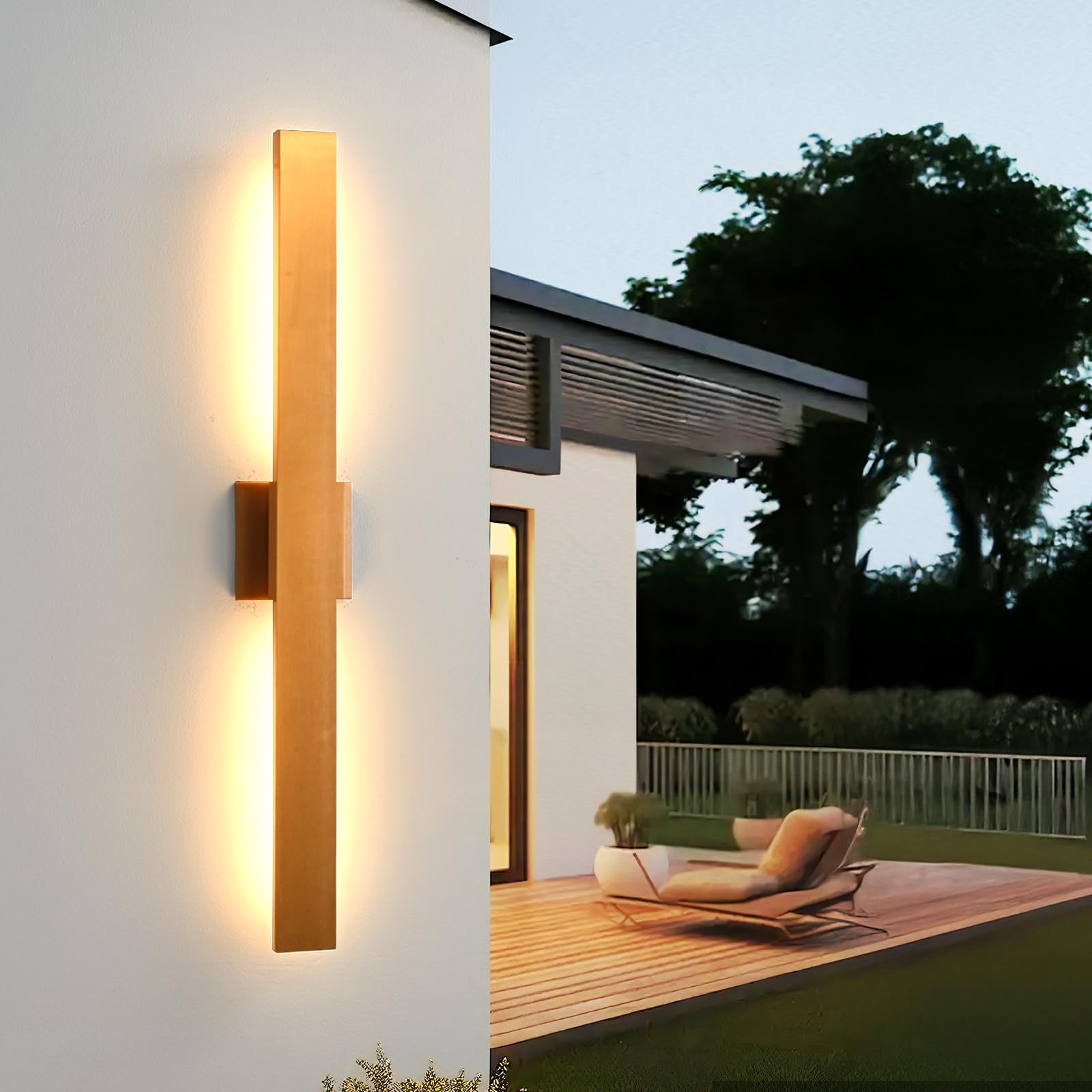 JOKAONOTL Gold Long LED Porch Lights 34 in Modern Exterior Lighting Fixtures Waterproof Outdoor Wall Lights Outside Lights for H
