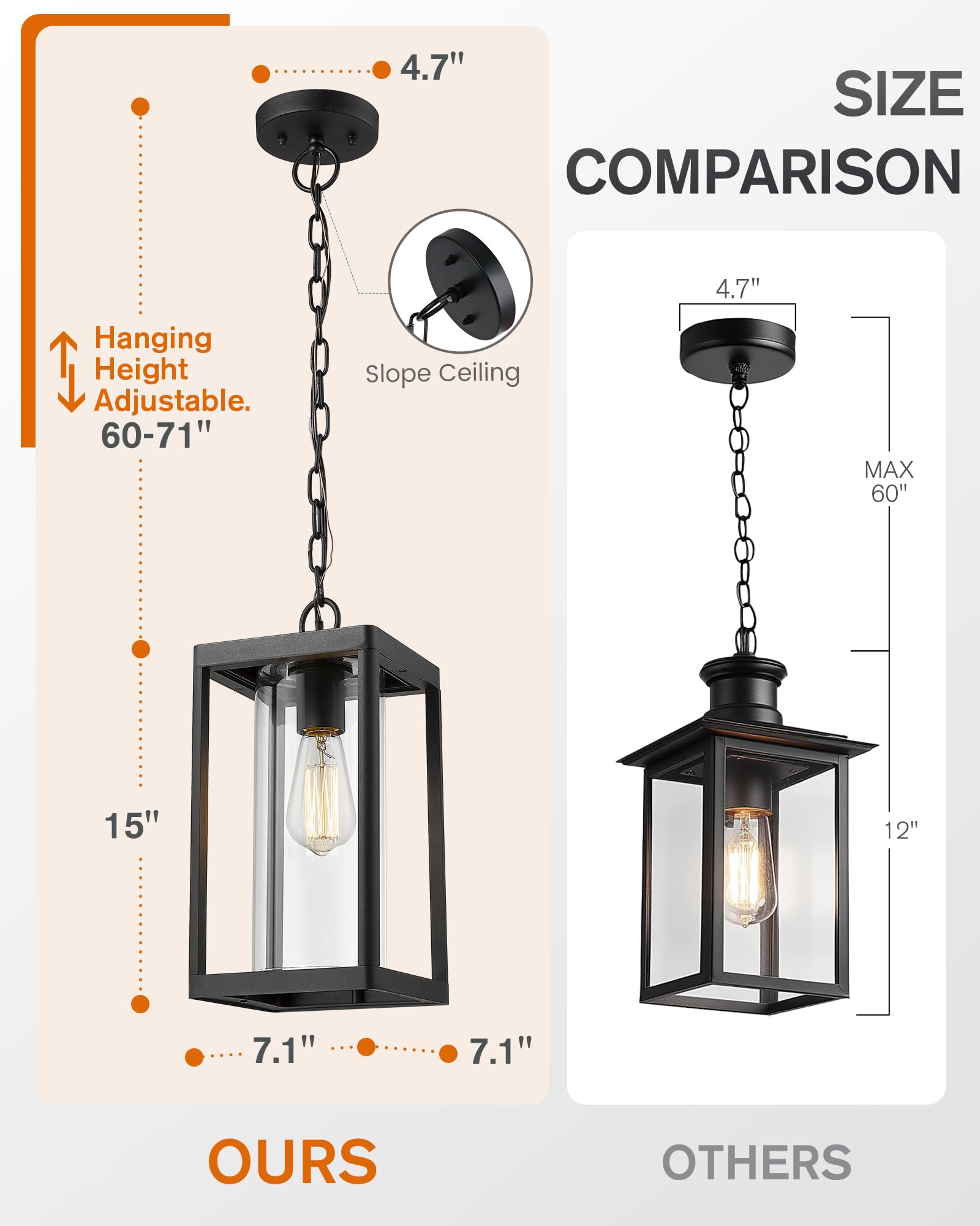 Beionxii Outdoor Pendant Light, Modern Black Aluminum Lantern, Clear Glass, Large, Model BXA291H-1PK