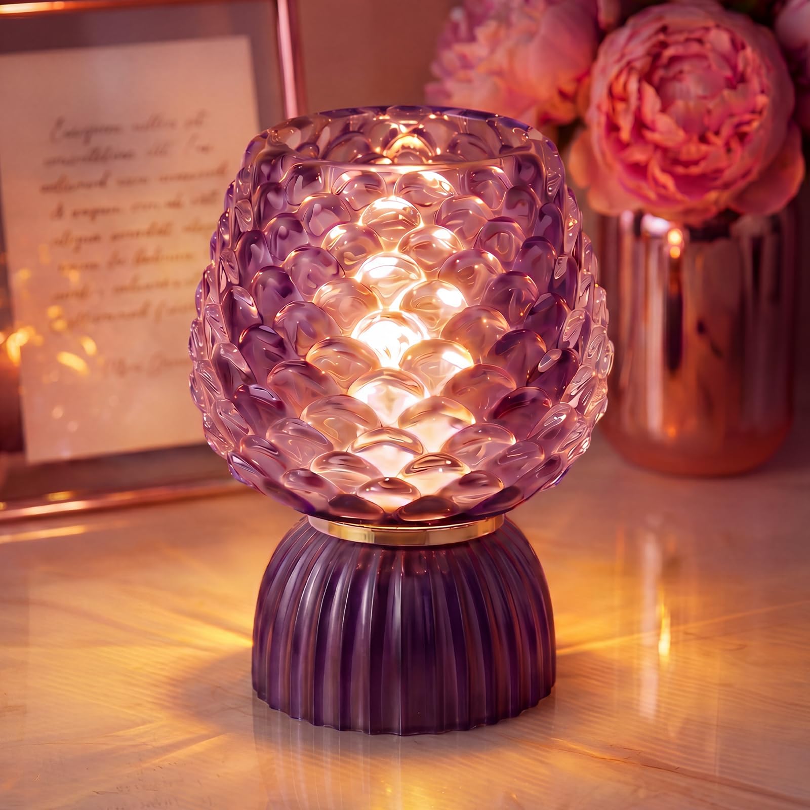 SisiHokai Battery Operated Lamp with Timer, Cute Small Cordless Glass Table Lamp for Home Decor, Kitchen, Bathroom, Birthday Gif