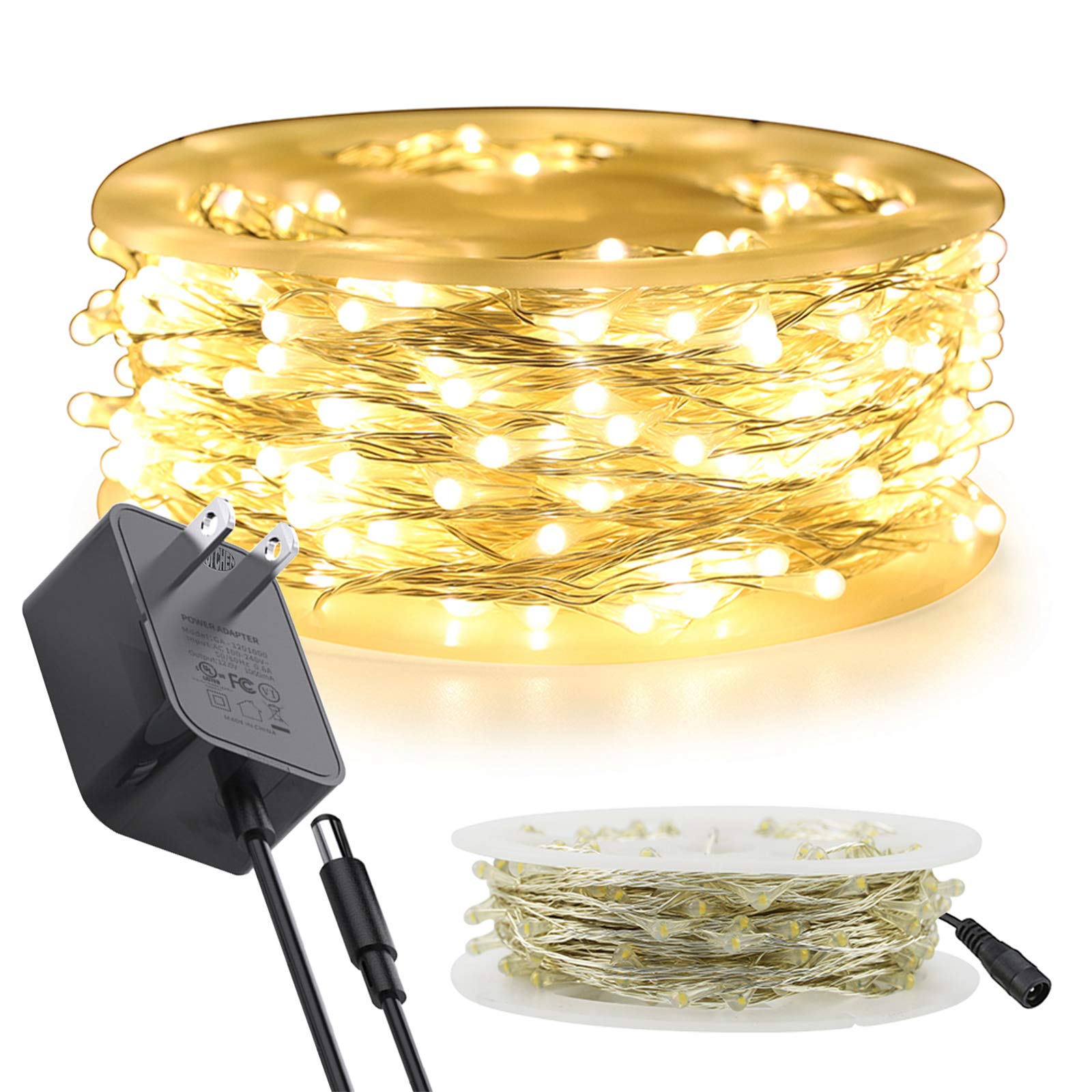 Ruichen 99Ft 300 Led Warm White Fairy Lights Plug-In Copper Wire String Lights