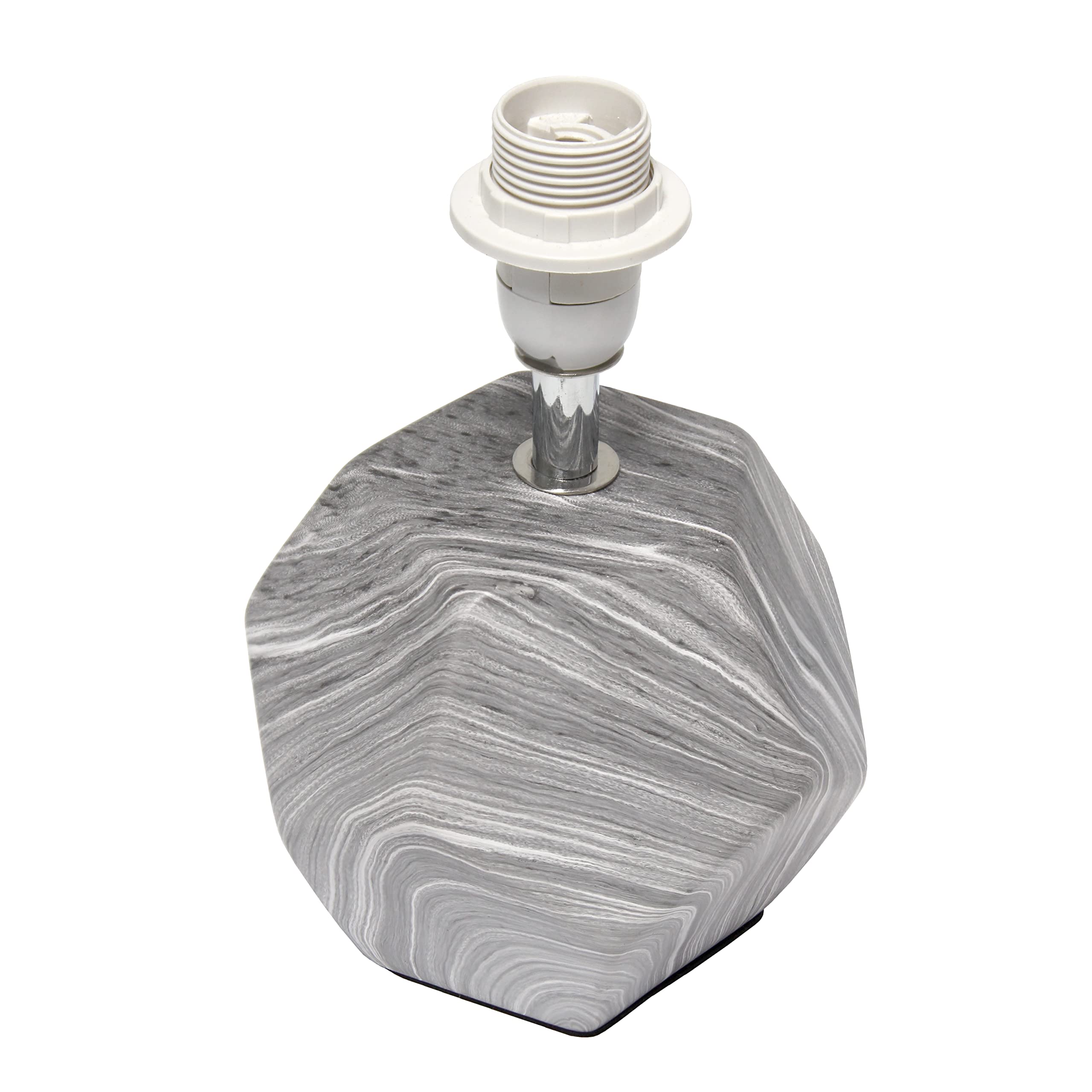 Simple Designs Lt2065-Mbl Round Prism Mini Table Lamp With White Fabric Shade, Gray Marble