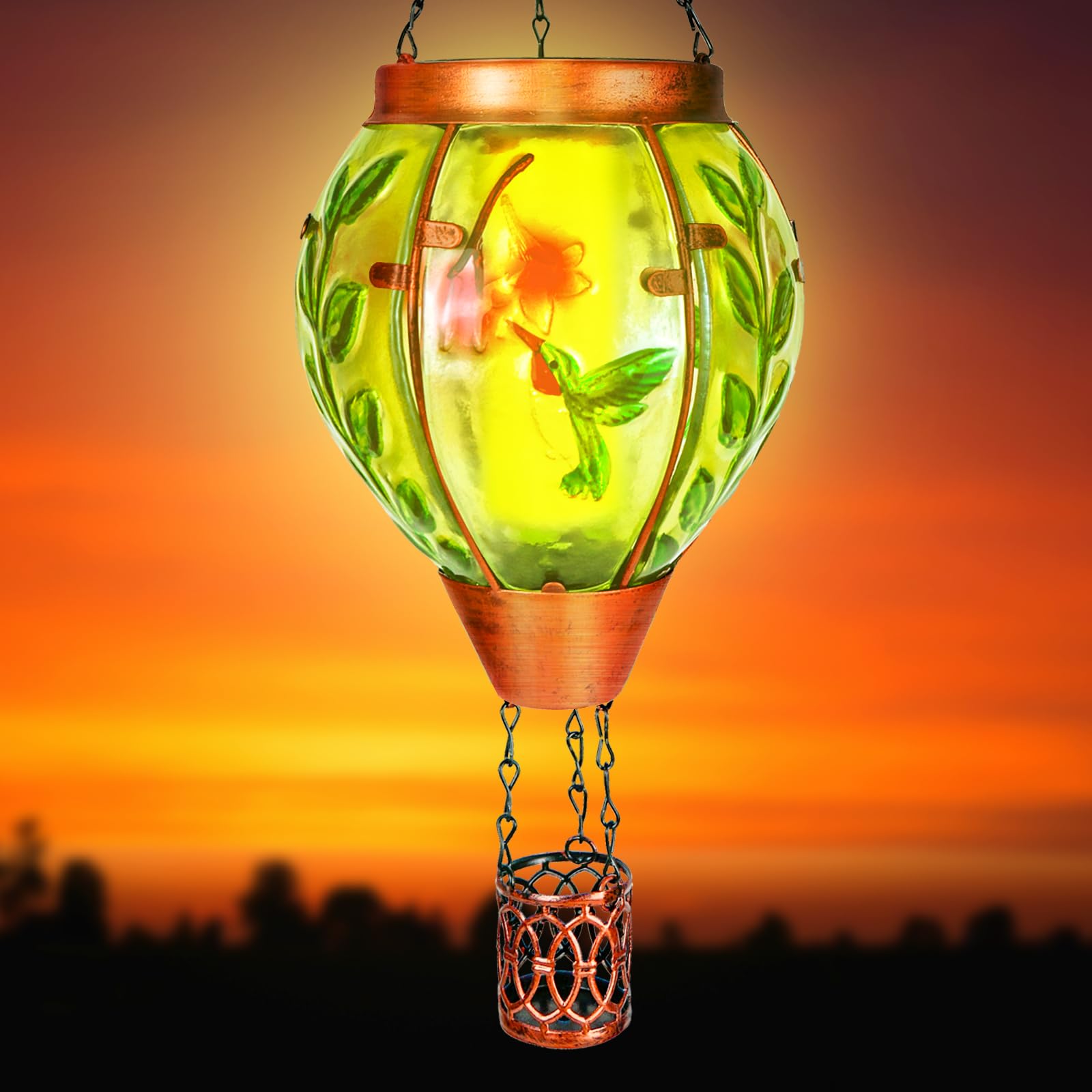 Hummingbird Solar Hot Air Balloon Lantern,Outdoor Decor With Flame Lights Waterproof, Hanging Lights For Garden Yard Lawn Patio,