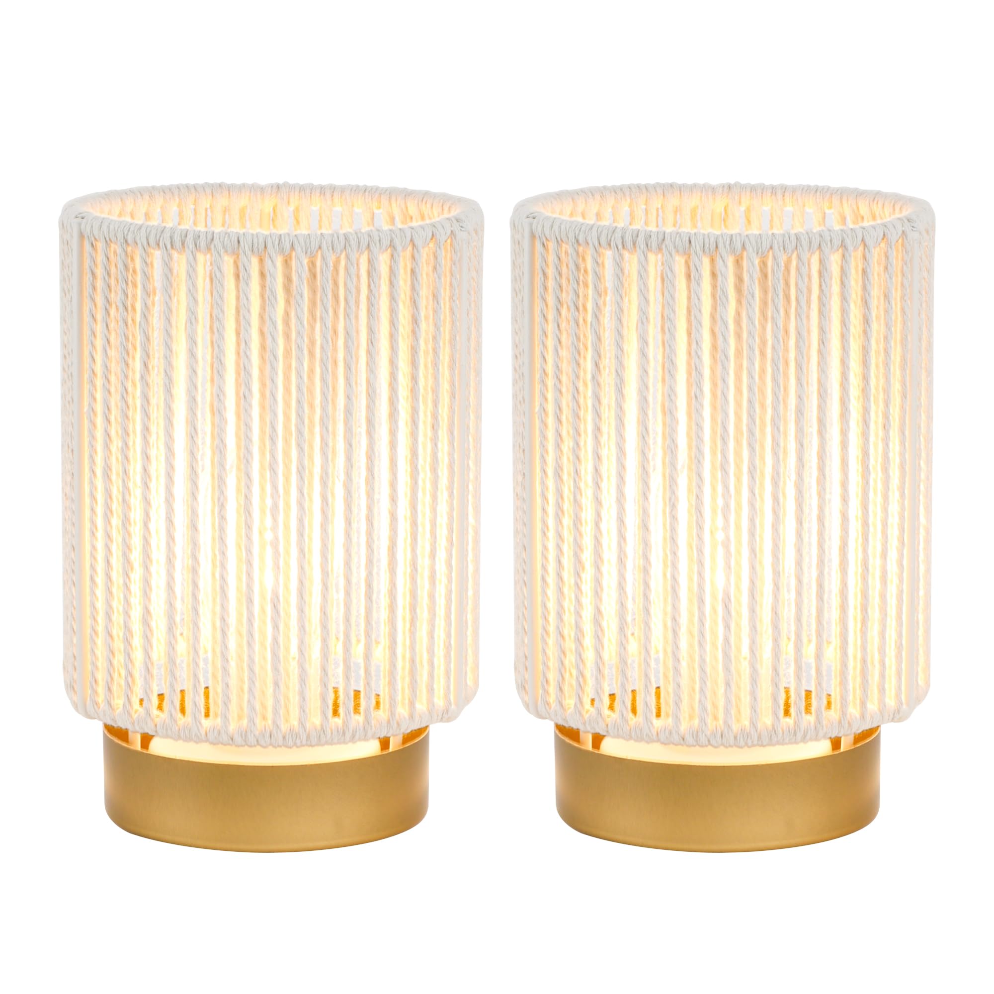 JHY DESIGN Set of 2 Braided Cotton Rope Table Lamp 6.5 Tall Battery Operated Lamp with 6 Hours Timer Beside Lamps Great for Livi