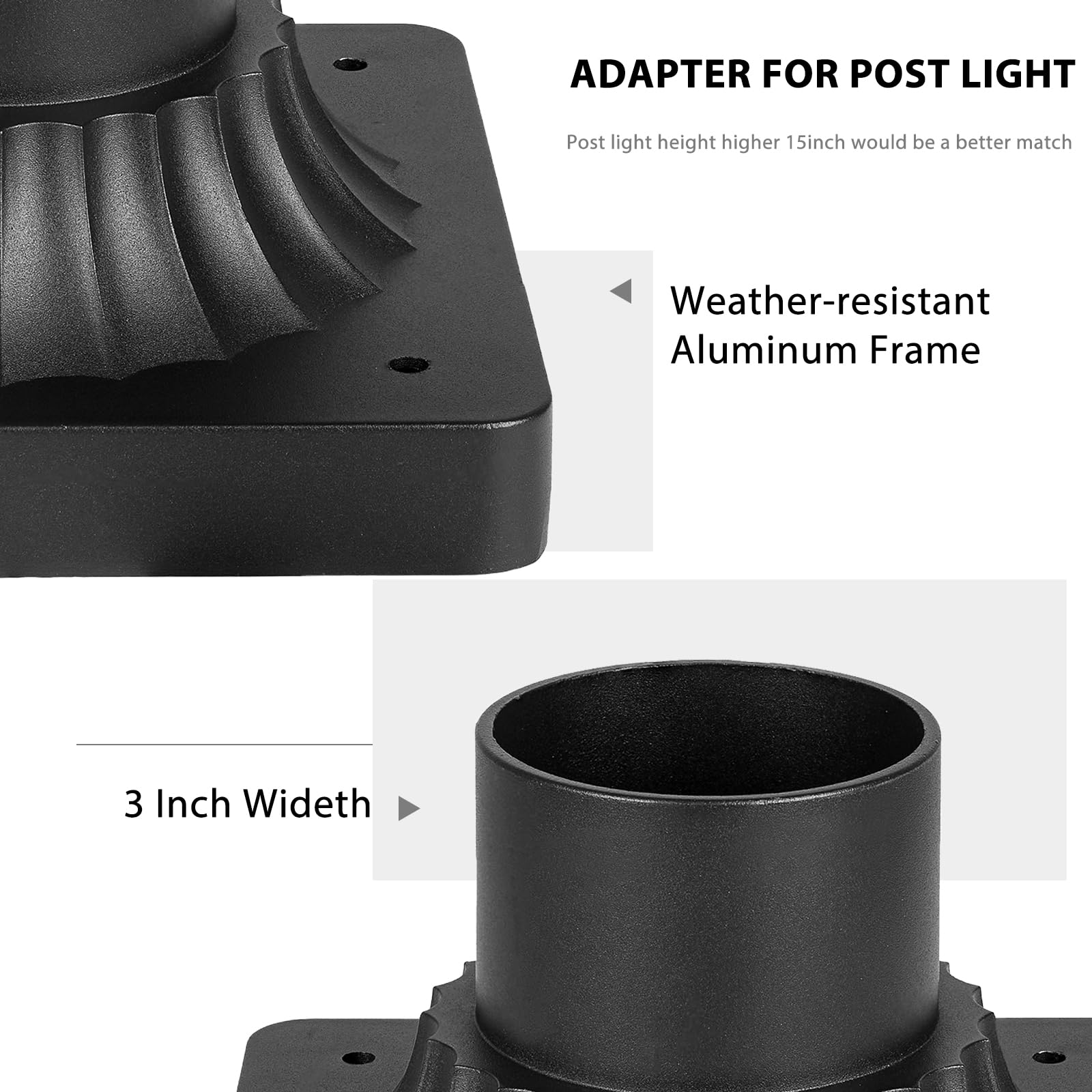 Darkaway 2Pcs Outdoor Post Light Base Mount, Post Light Adapter 3'' Large Pier Mount Base With Matte Black Finish For Deck Porch