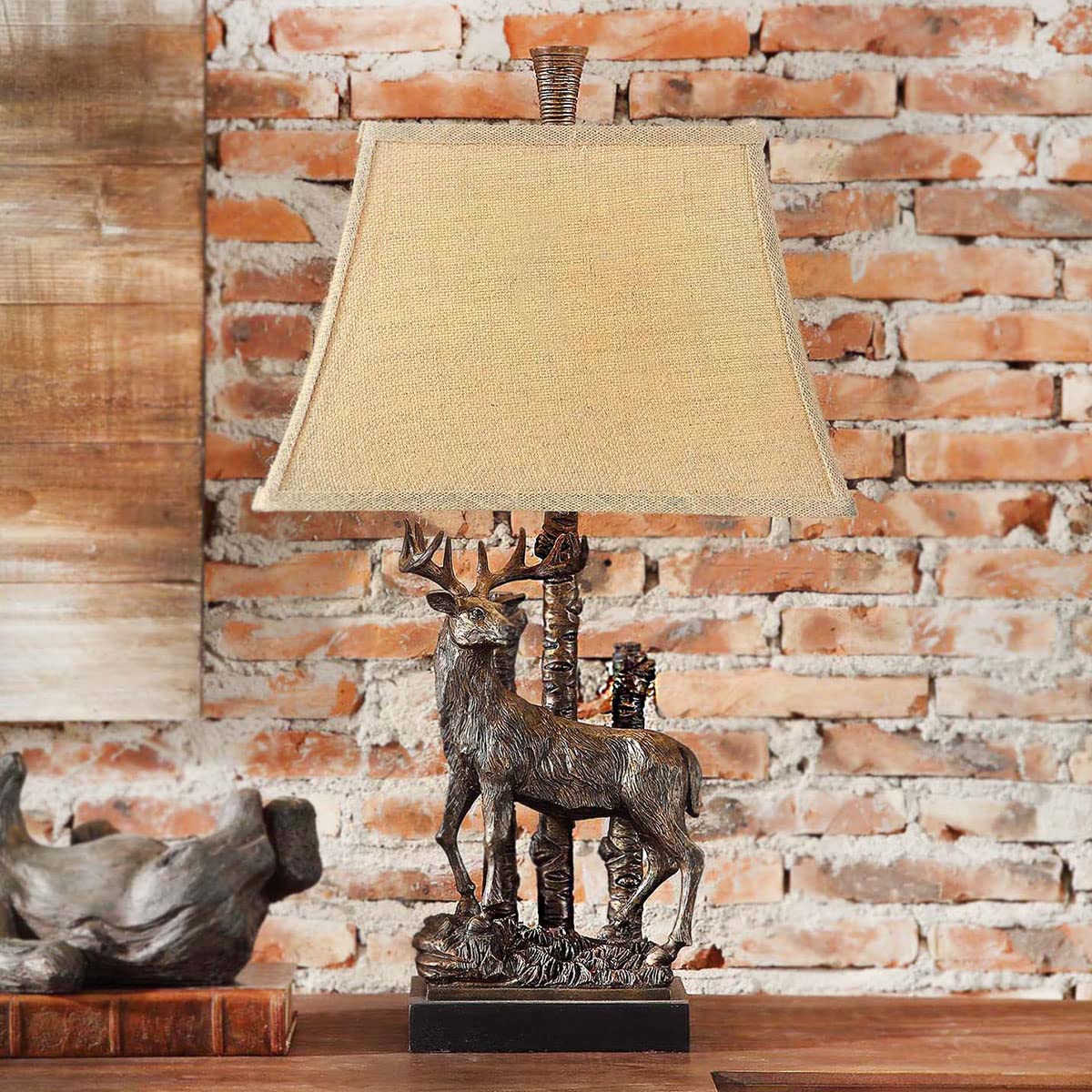 Black Forest Decor Bronze Deer Table Lamp - Rustic Lodge Desk Lamp For Cabin Or Living Room