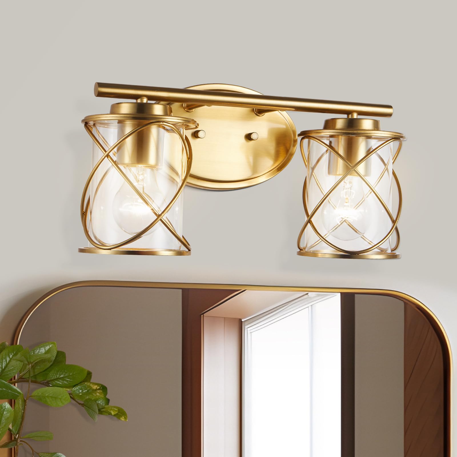 mavcadonf 2-Lights Bathroom Vanity Lights  Bathroom Light Fixtures Over Mirror  Brushed Gold Vanity Light  Farmhouse Wall Lights with Clear Glass Shade  Bathroom Wall Lamp for Mirror Kitchen Bedroom