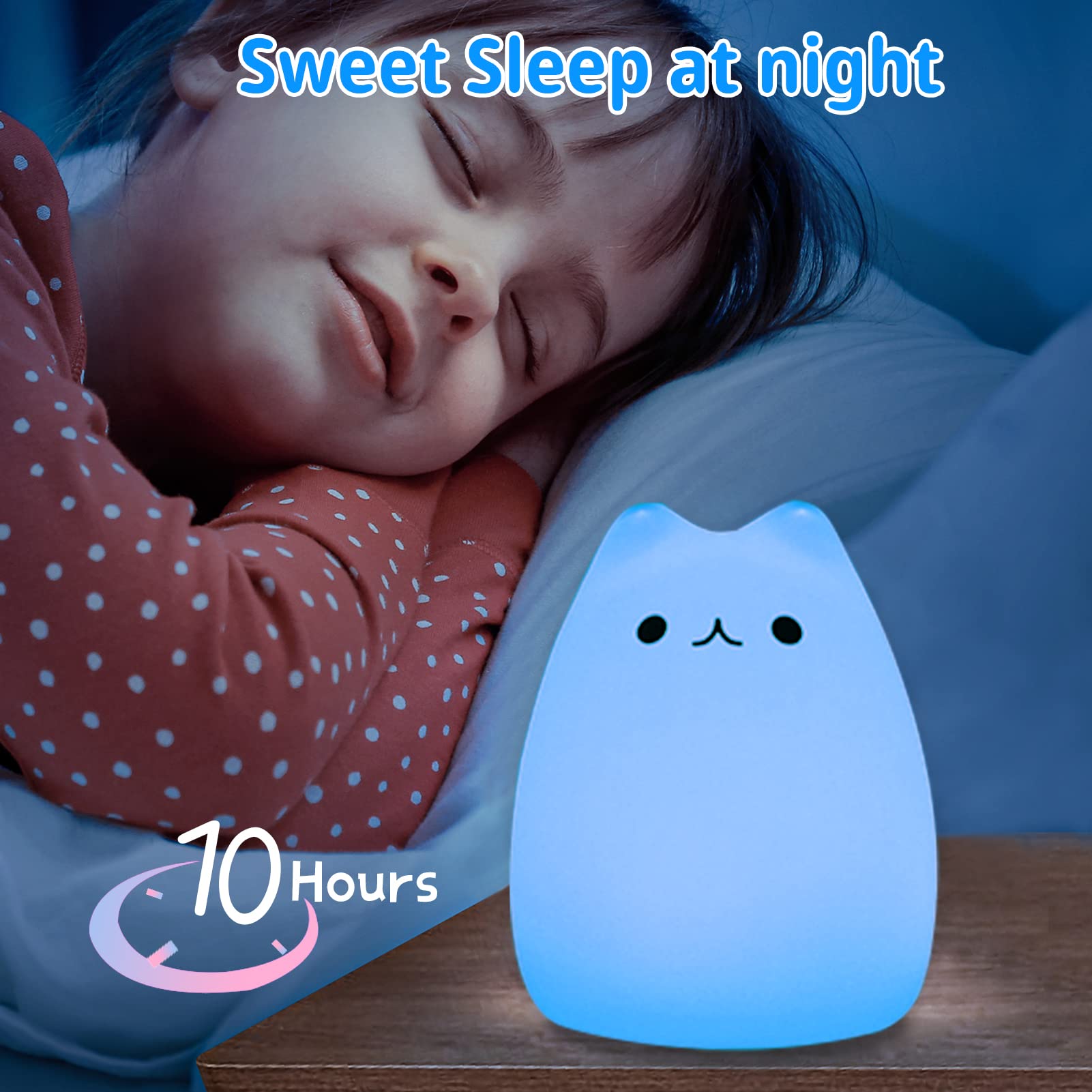 Remote Control Soft Silicone Kitty Night Light For Kids Room, Cute Cat Night Light For Room Decor, Kawaii Nursery Lamp For Women Baby Teen Girls (Remote Control Cat)