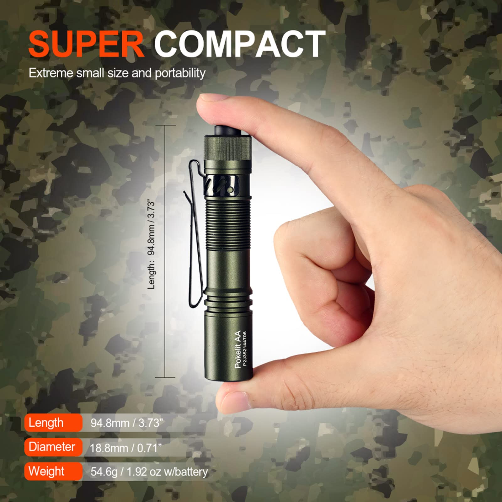 ACEBEAM Pokelit AA Rechargeable Mini Flashlight, 550 Lumens, Aluminum, Dark Green, EDC for Camping & Hiking