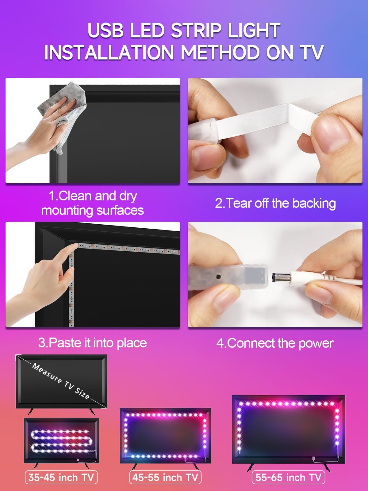 Tyute Tv Led Lights  18.0Ft Led Lights For 40-75 Inch Tv Behind Lighting  Rgb Color Changing Tv Backlight With App & Remote Control  Music Sync Usb Led Strip Light For Bedroom Gaming Room Decor