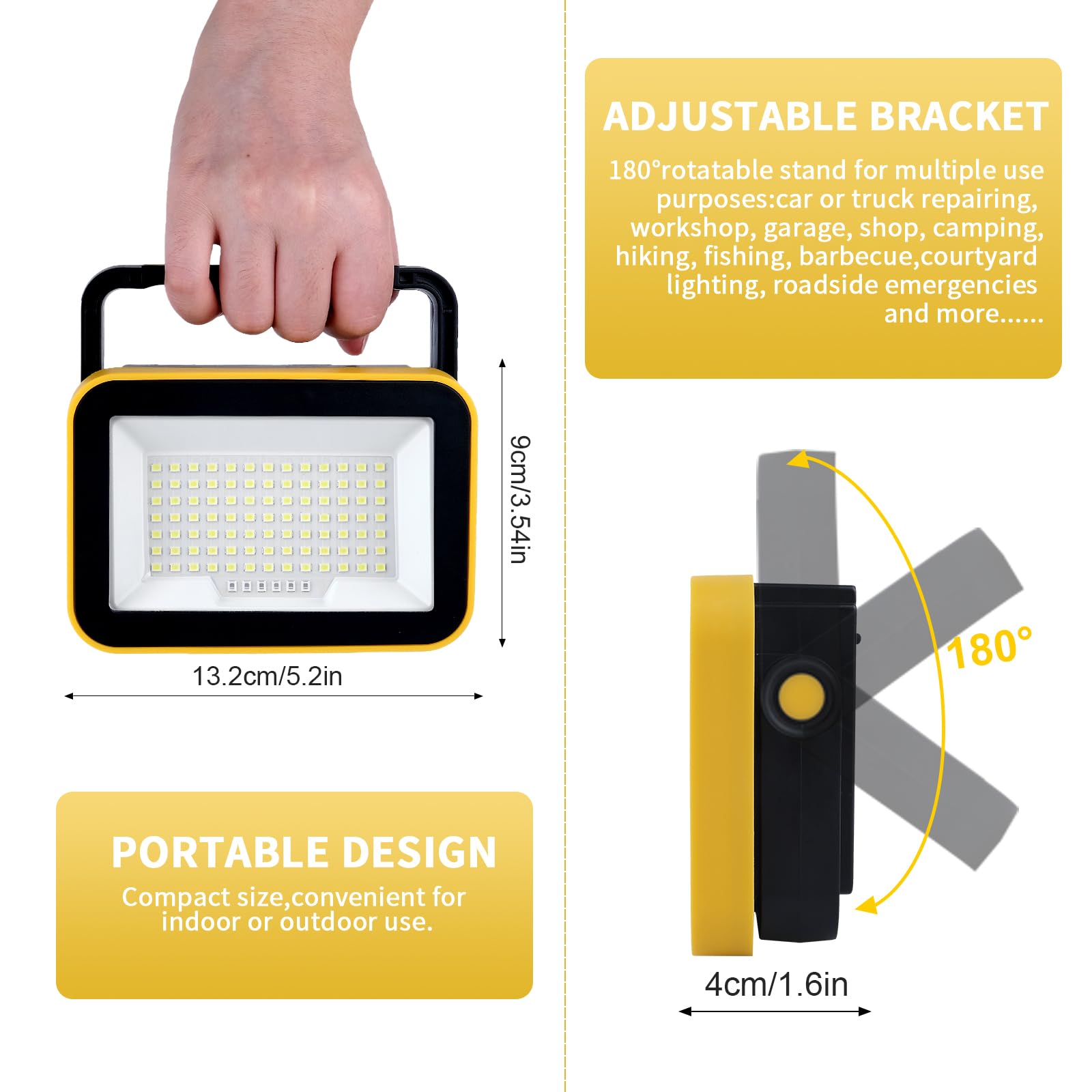 40W Rechargeable Work Light With Tripod Hole, 2400Lm Led Work Light Battery Powered, Waterproof Portable Work Light Cordless Job
