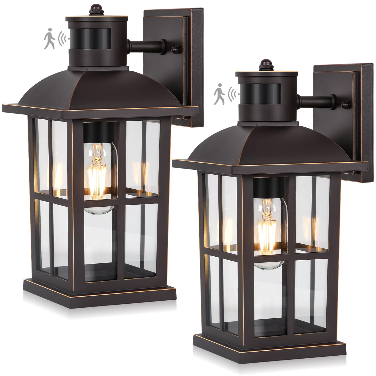 VerRon 13in Motion Sensor Porch Lights, 100% Aluminum, Oil-Rubbed Bronze, 2 Packs, Model A0728BGBB, Dusk to Dawn Outdoor Wall Lanterns