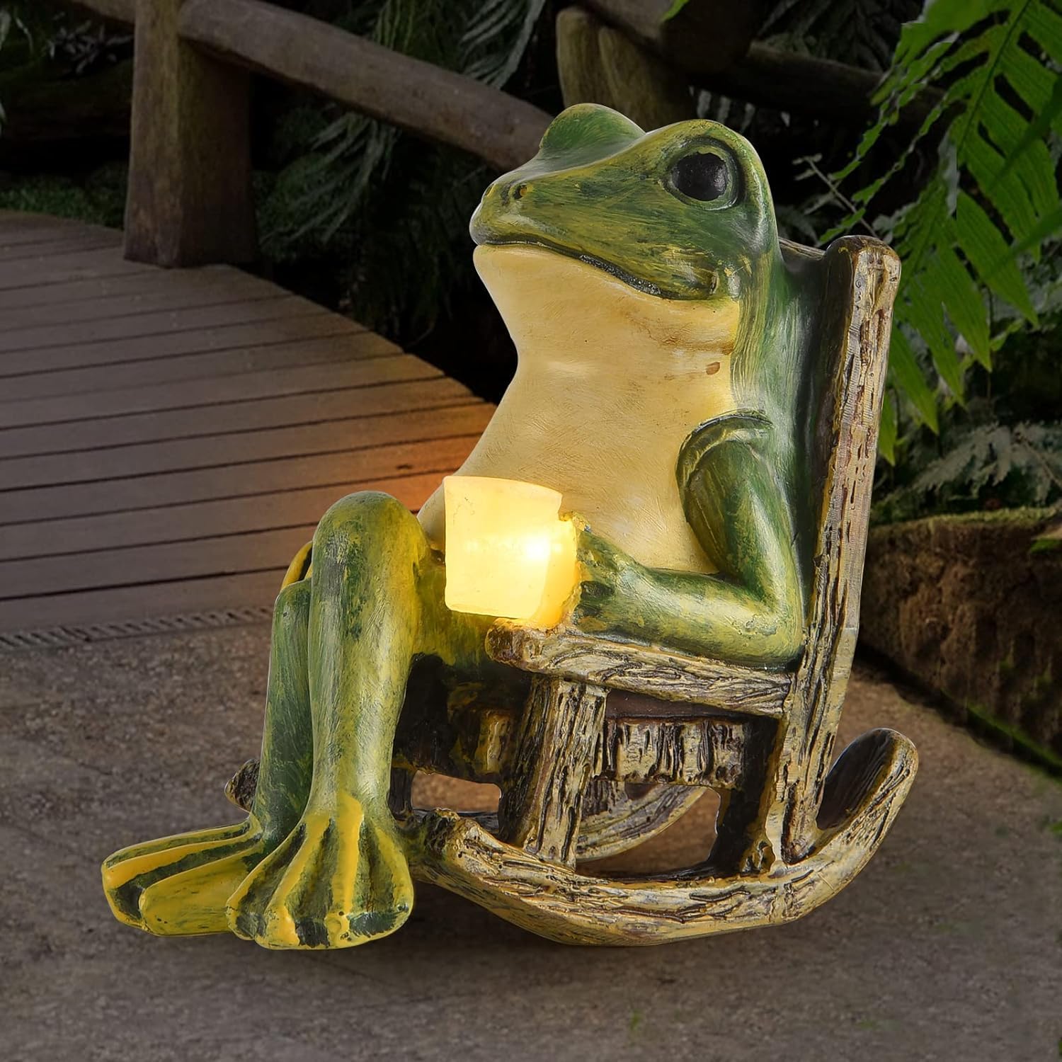 Foxmis Miniature Frog Garden Statue Home Easter Gifts Decorations Fairy Garden Accessories Outdoor Lights Solar Garden Frog Decor Art Housewarming Gift For Patio,Yard,Lawn Ornament,3.89&quot;X2.36&quot;X3.93